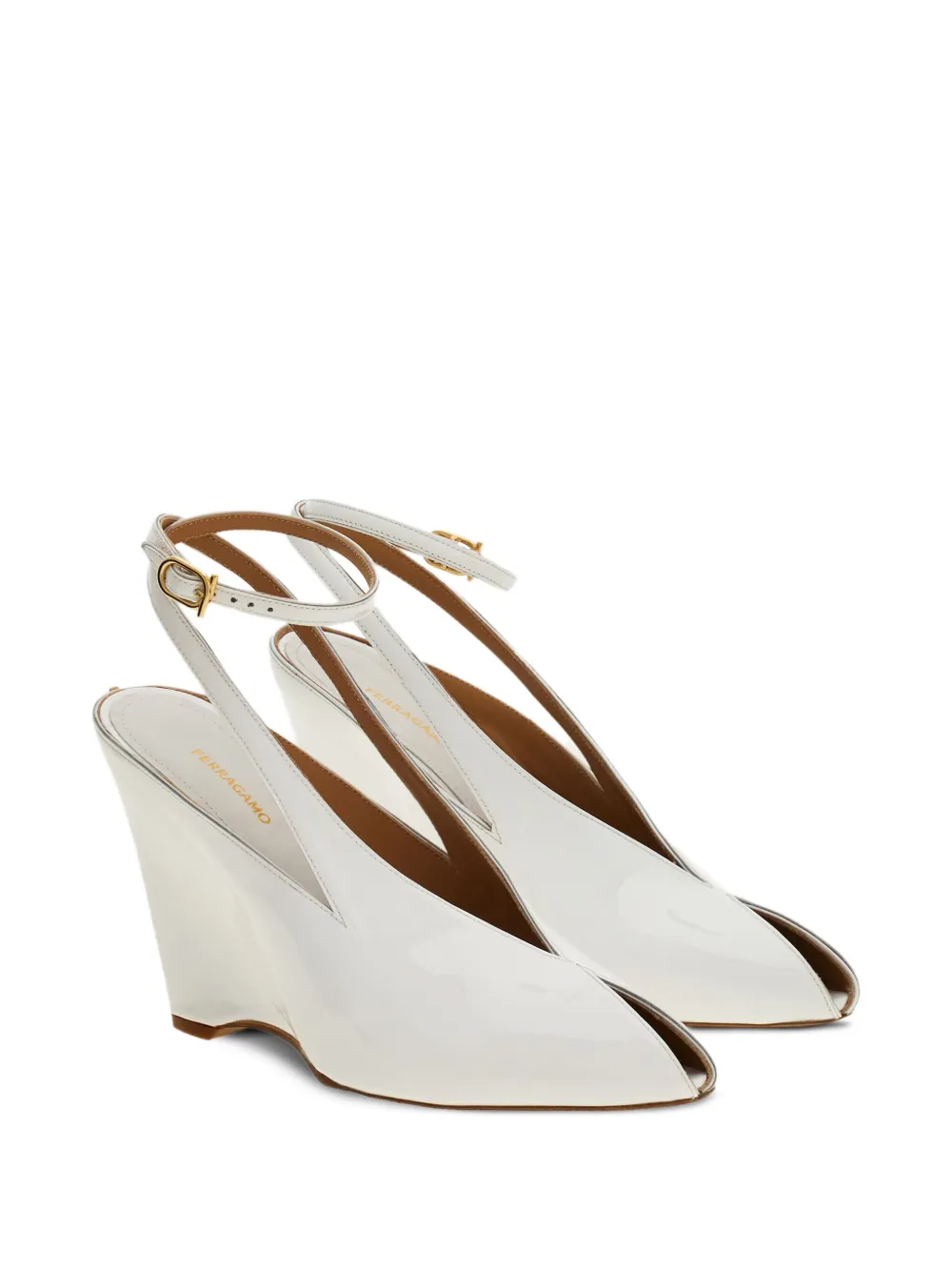 Ferragamo 90mm peep-toe wedge pumps White