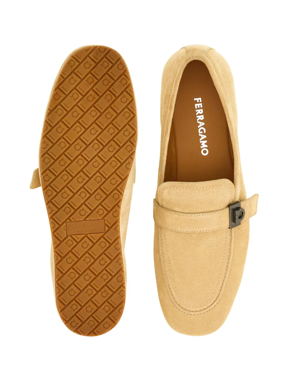 Ferragamo Hug suède loafers met gesp Beige