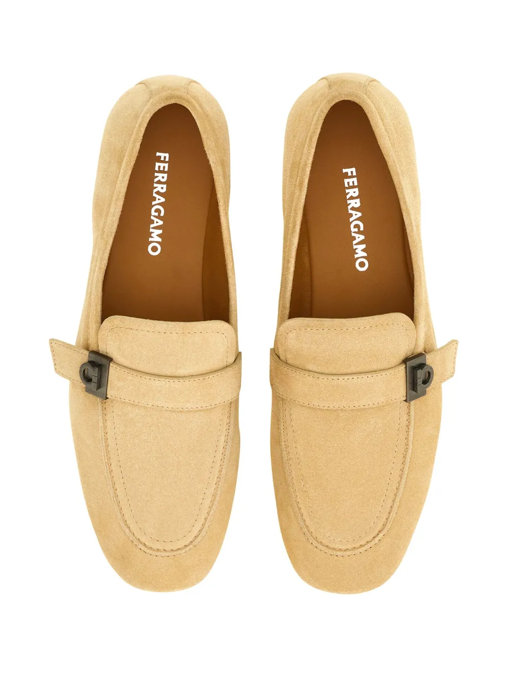 Ferragamo Hug suède loafers met gesp Beige