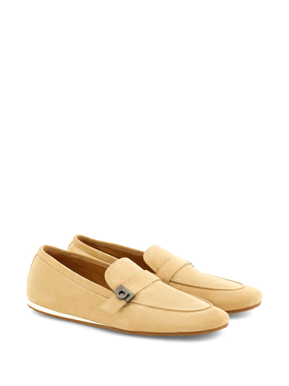 Ferragamo Hug suède loafers met gesp - Beige
