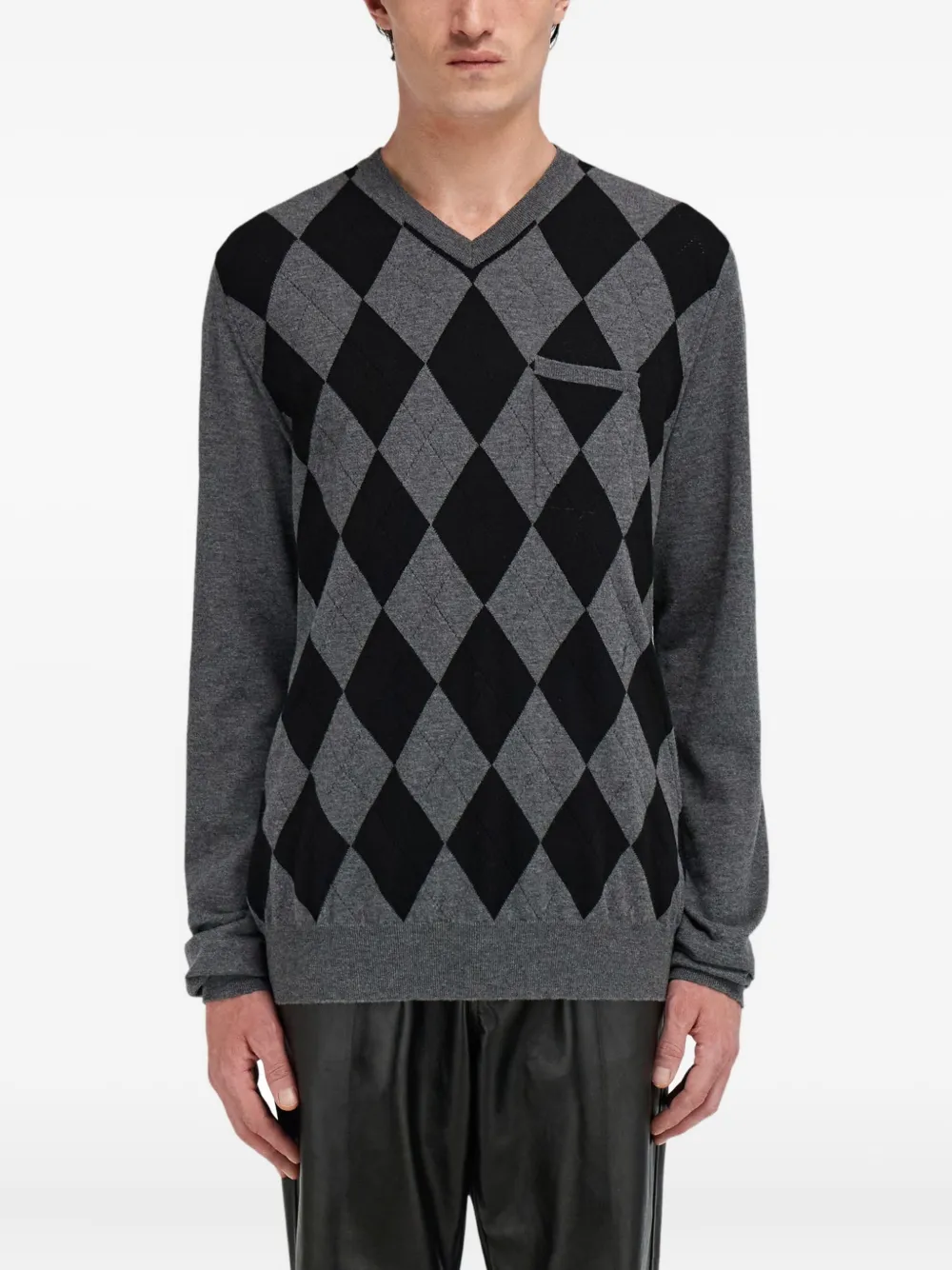 Ferragamo Trui met argyle zak en V-hals Grijs