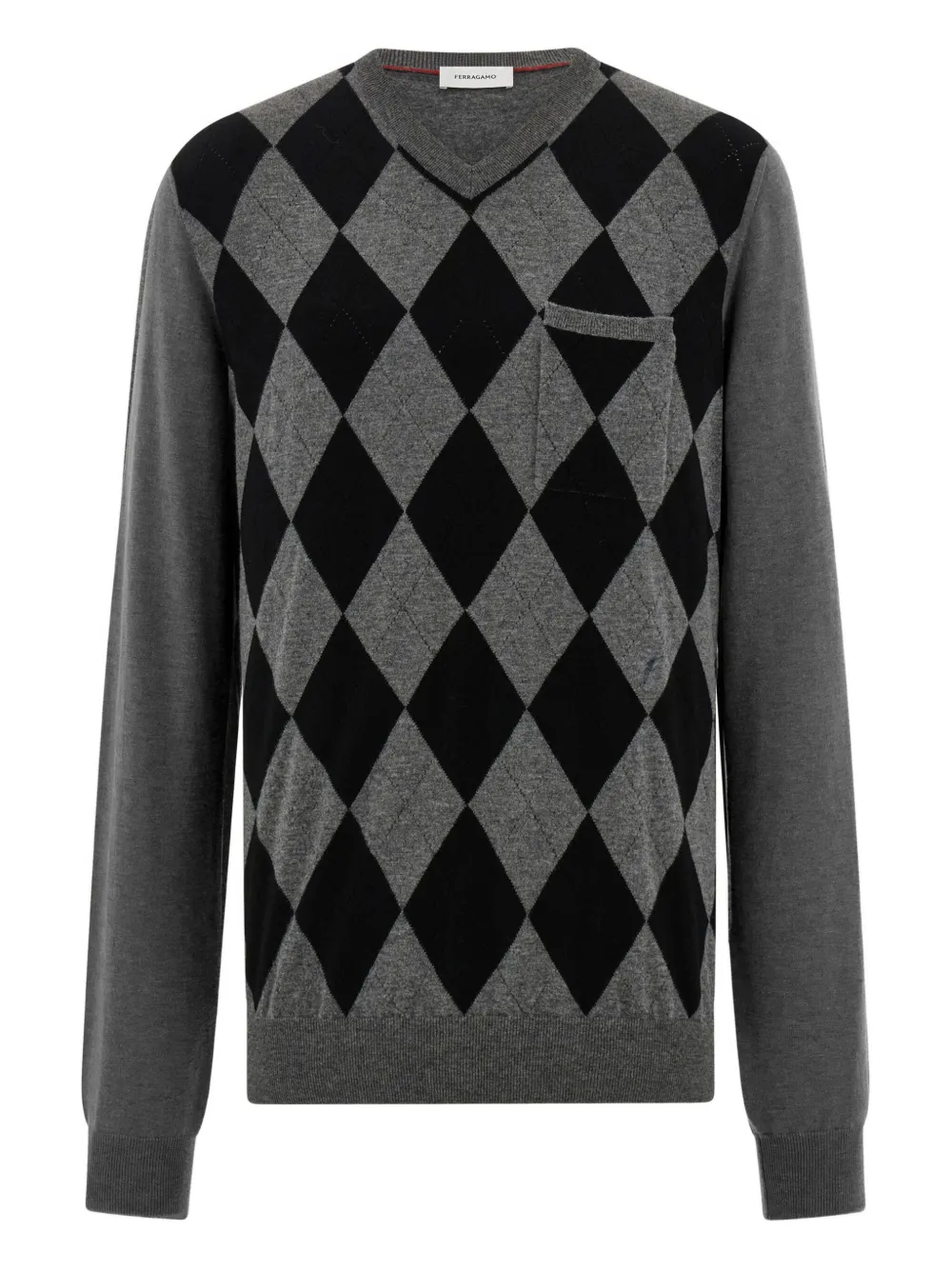 Ferragamo Trui met argyle zak en V-hals Grijs