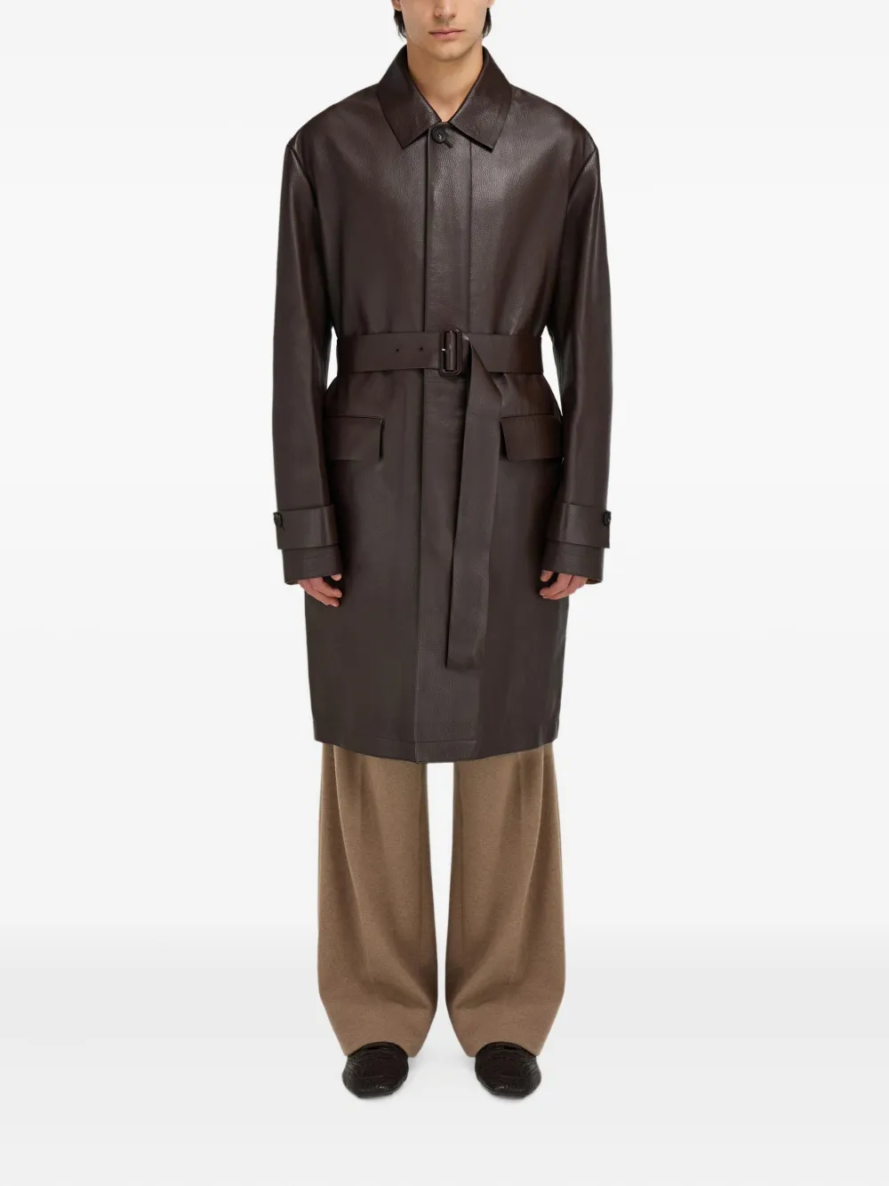 Ferragamo Jas van hertenleer met ceintuur - Bruin