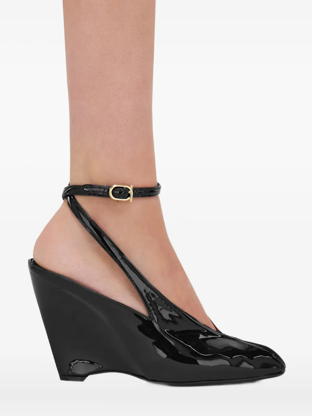 Ferragamo 90mm peep-toe ankle-strap wedge pumps Black