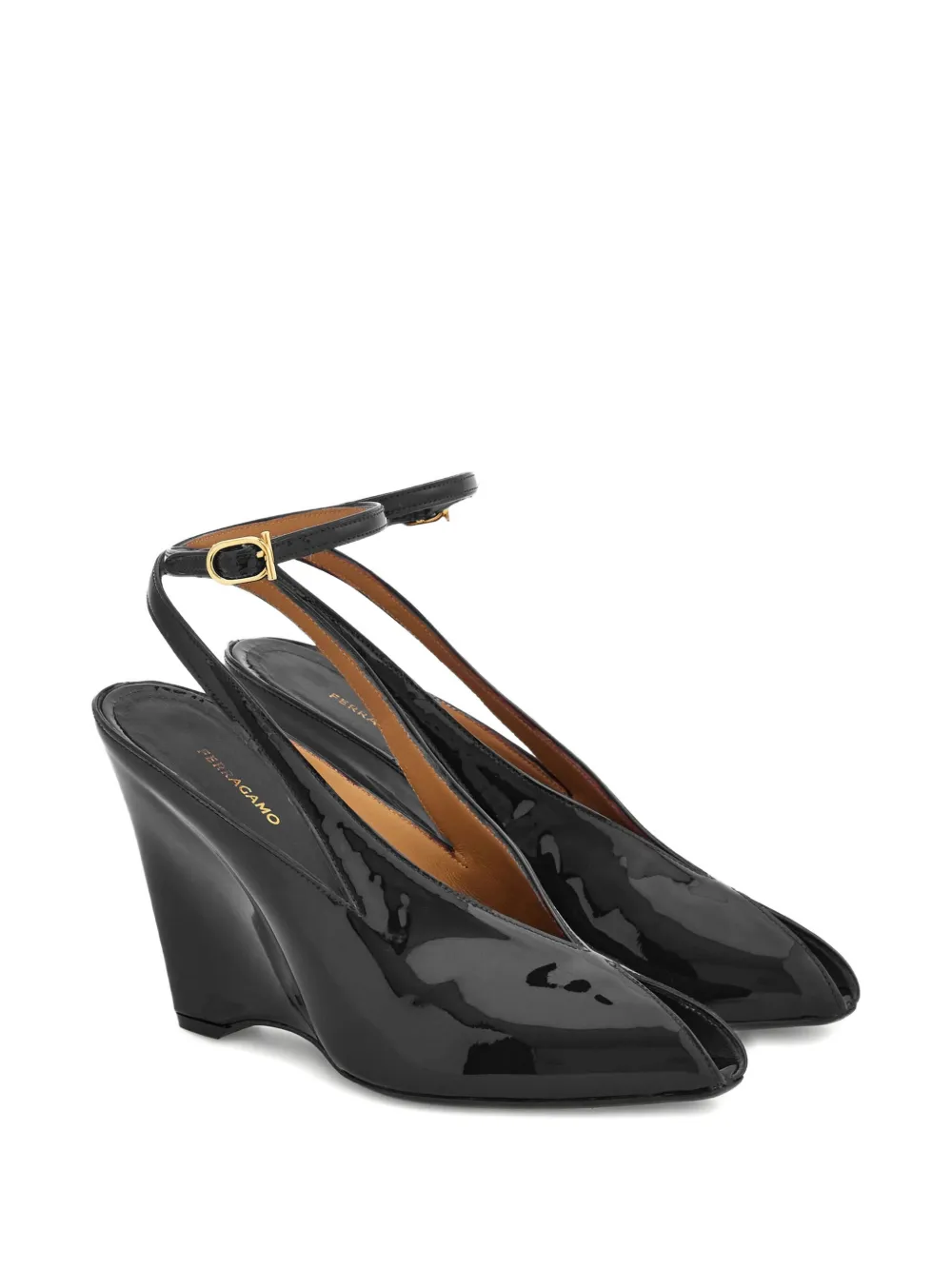 Ferragamo 90mm peep-toe ankle-strap wedge pumps Black