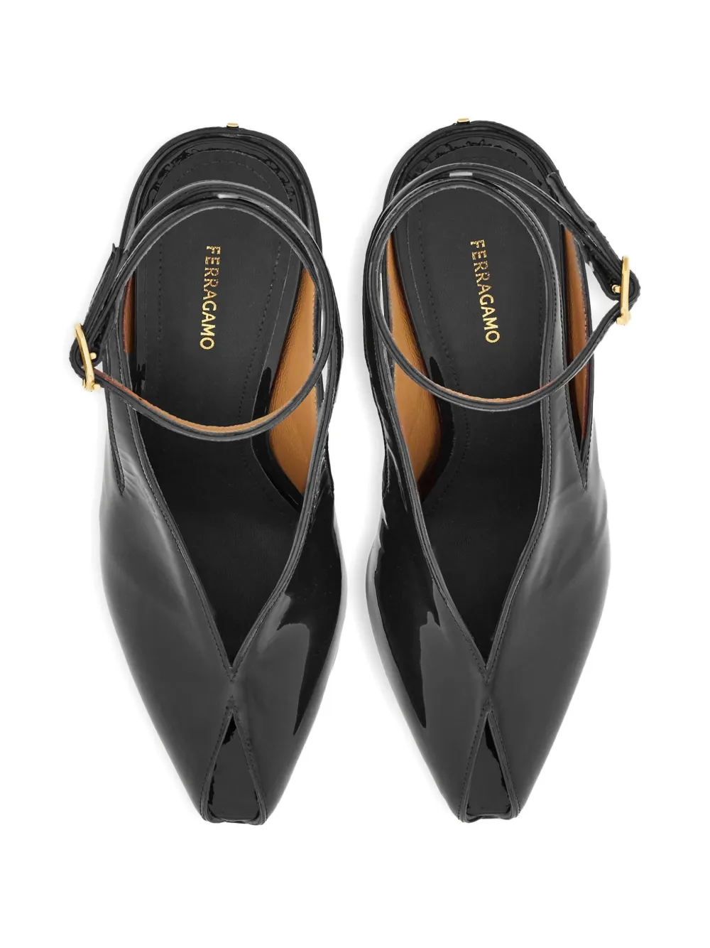 Ferragamo 90mm peep-toe ankle-strap wedge pumps Black