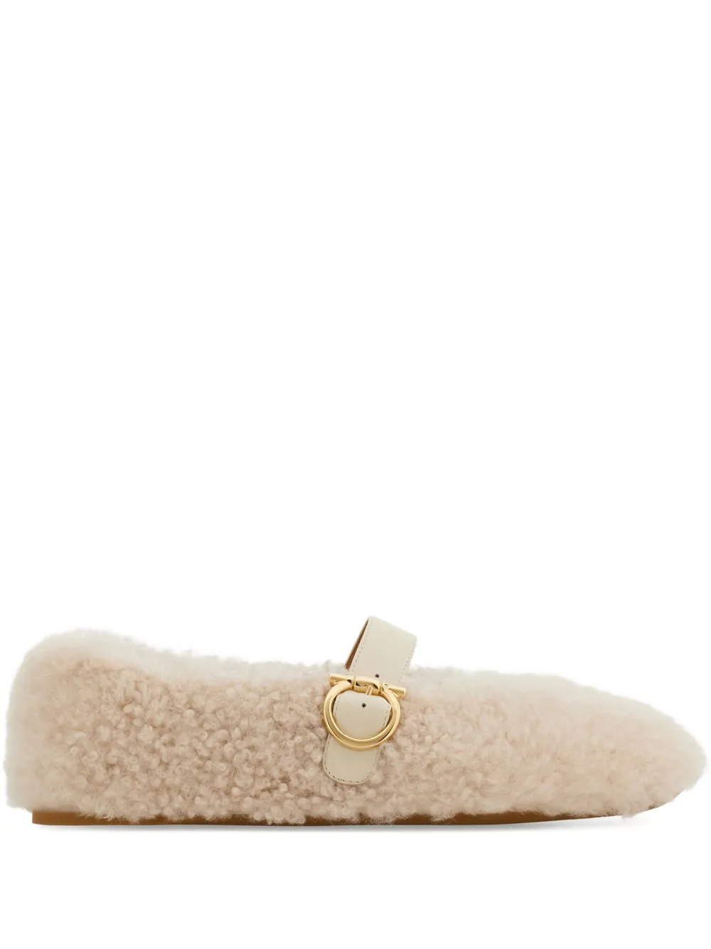 Ferragamo shearling buckled ballet flats Neutrals