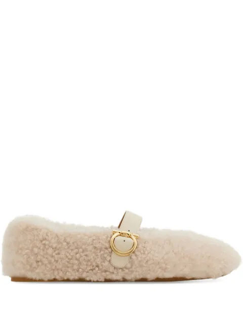 Ferragamo shearling buckled ballet flats