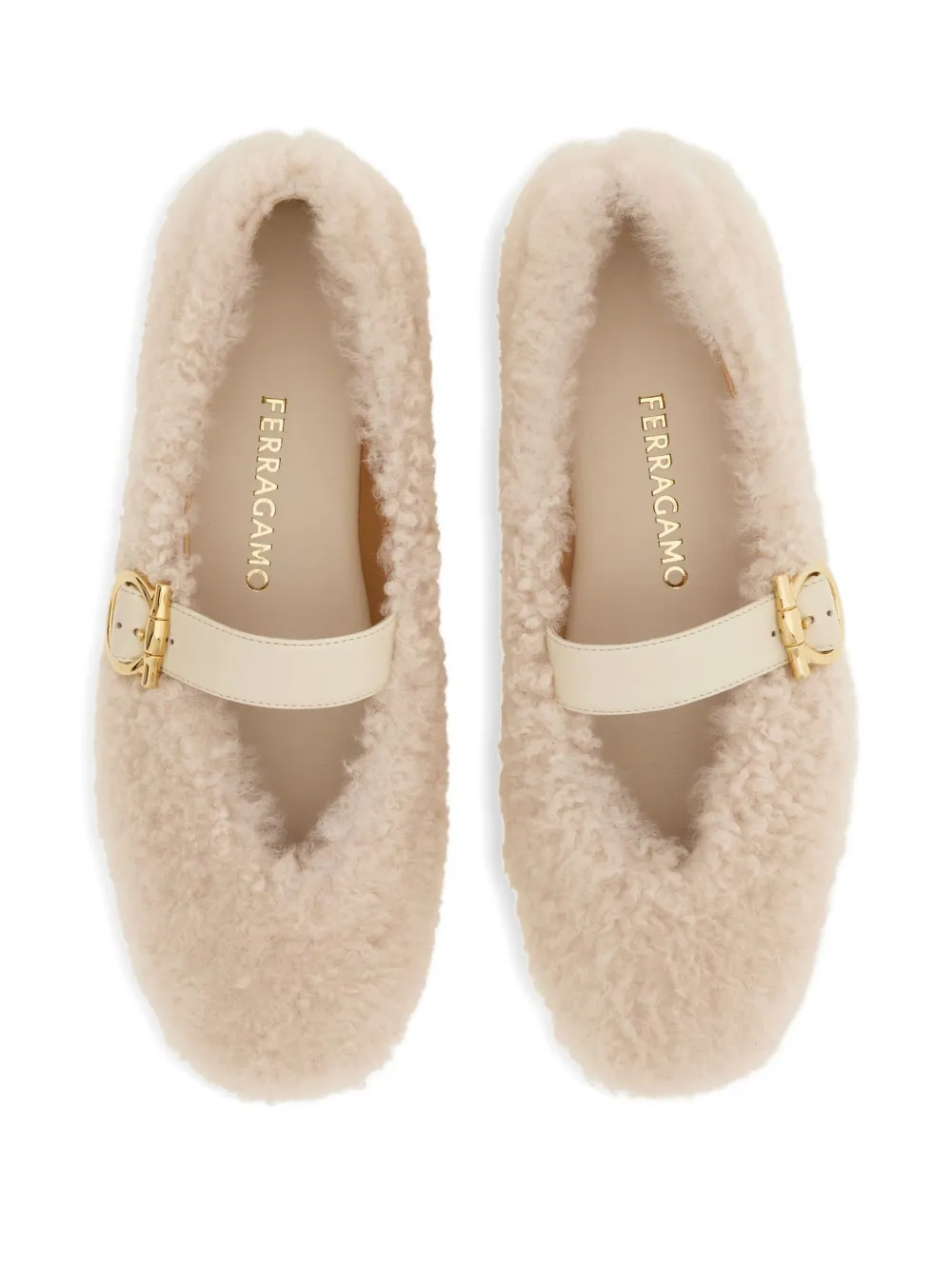 Ferragamo Gancio Genuine Shearling Ballet Flat In Neutral