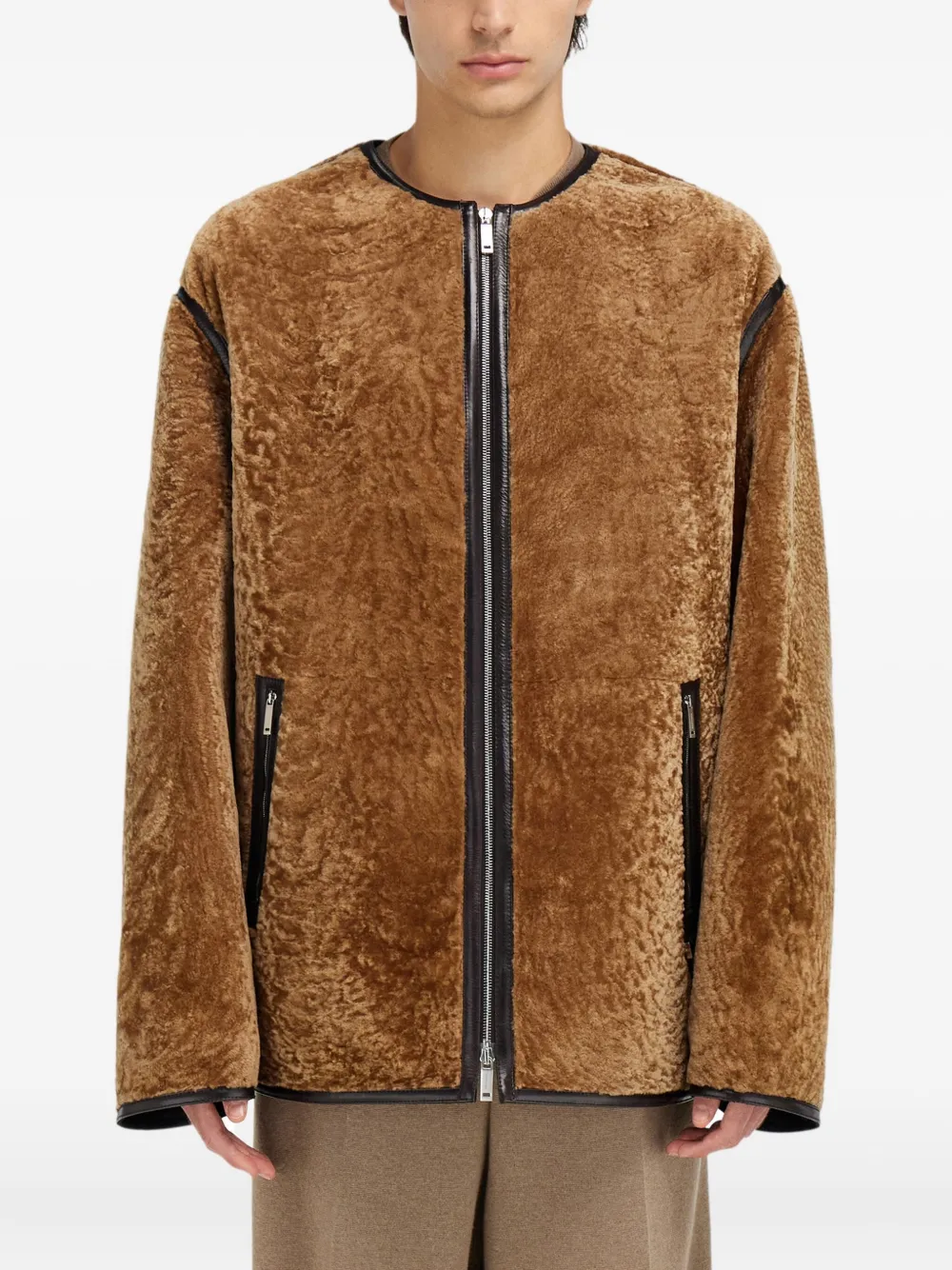 Ferragamo Shearling Leather-trimmed Jacket In Neutral