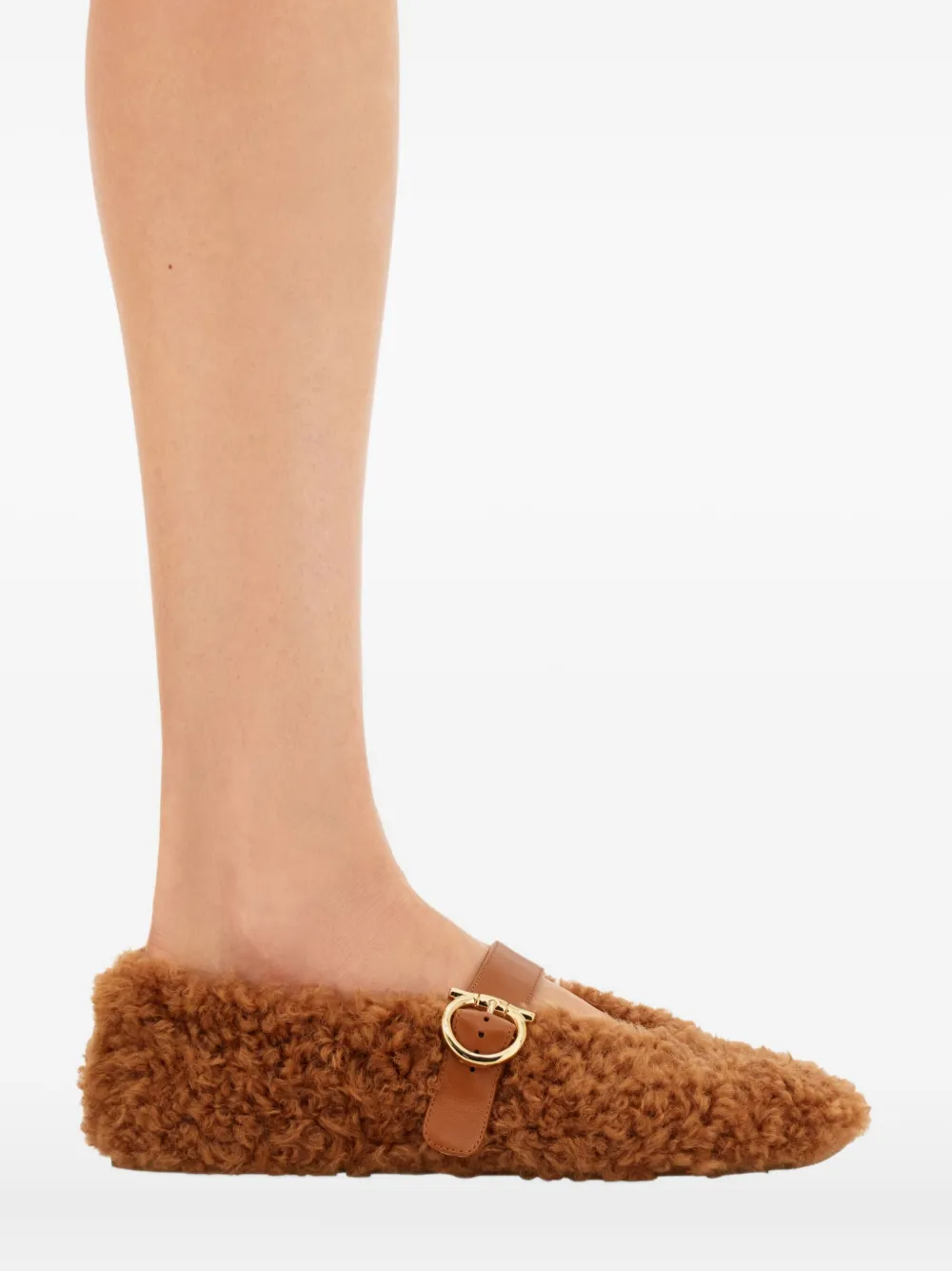 Ferragamo shearling ballet flats Brown