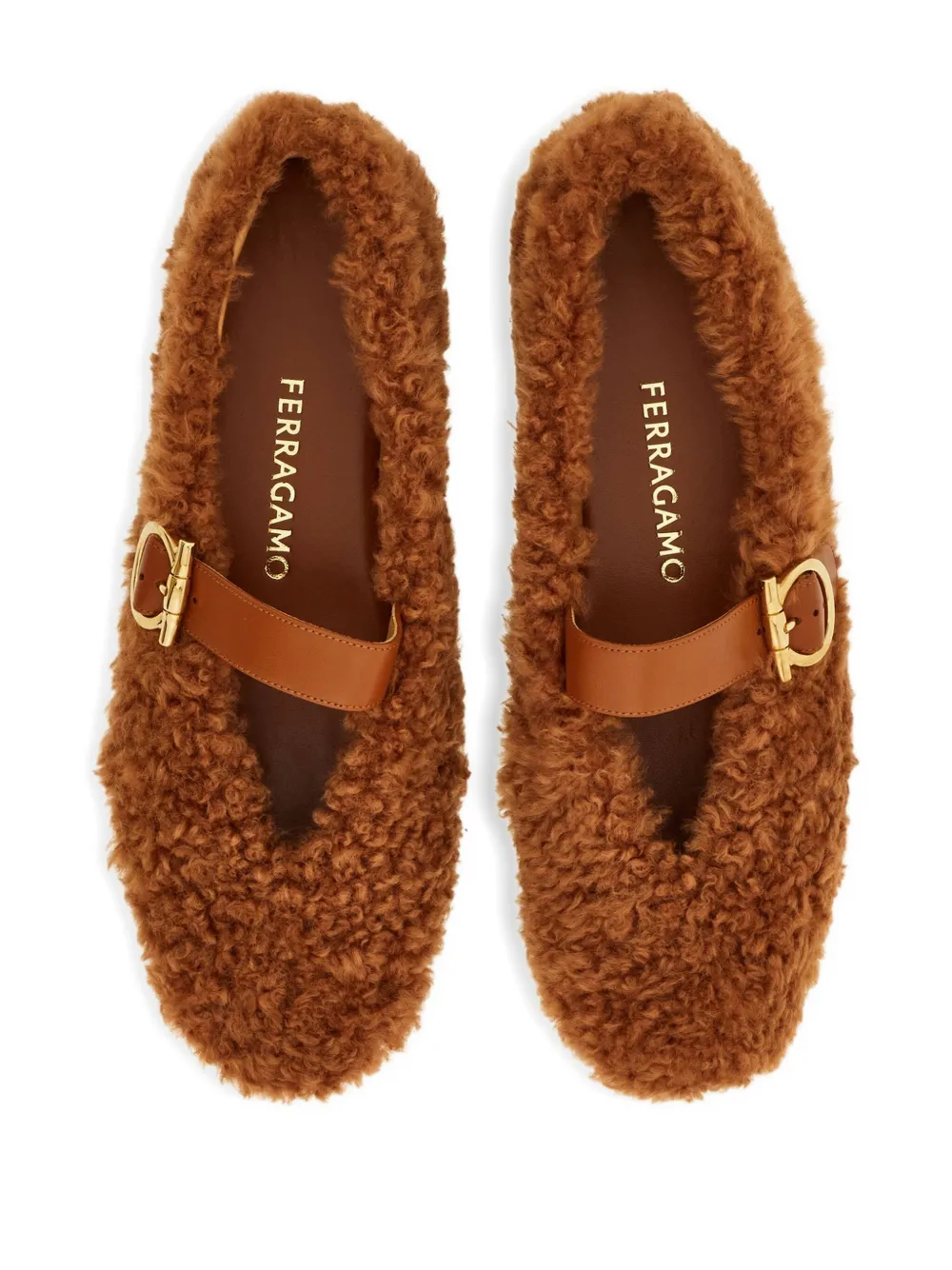 Ferragamo shearling ballet flats Brown