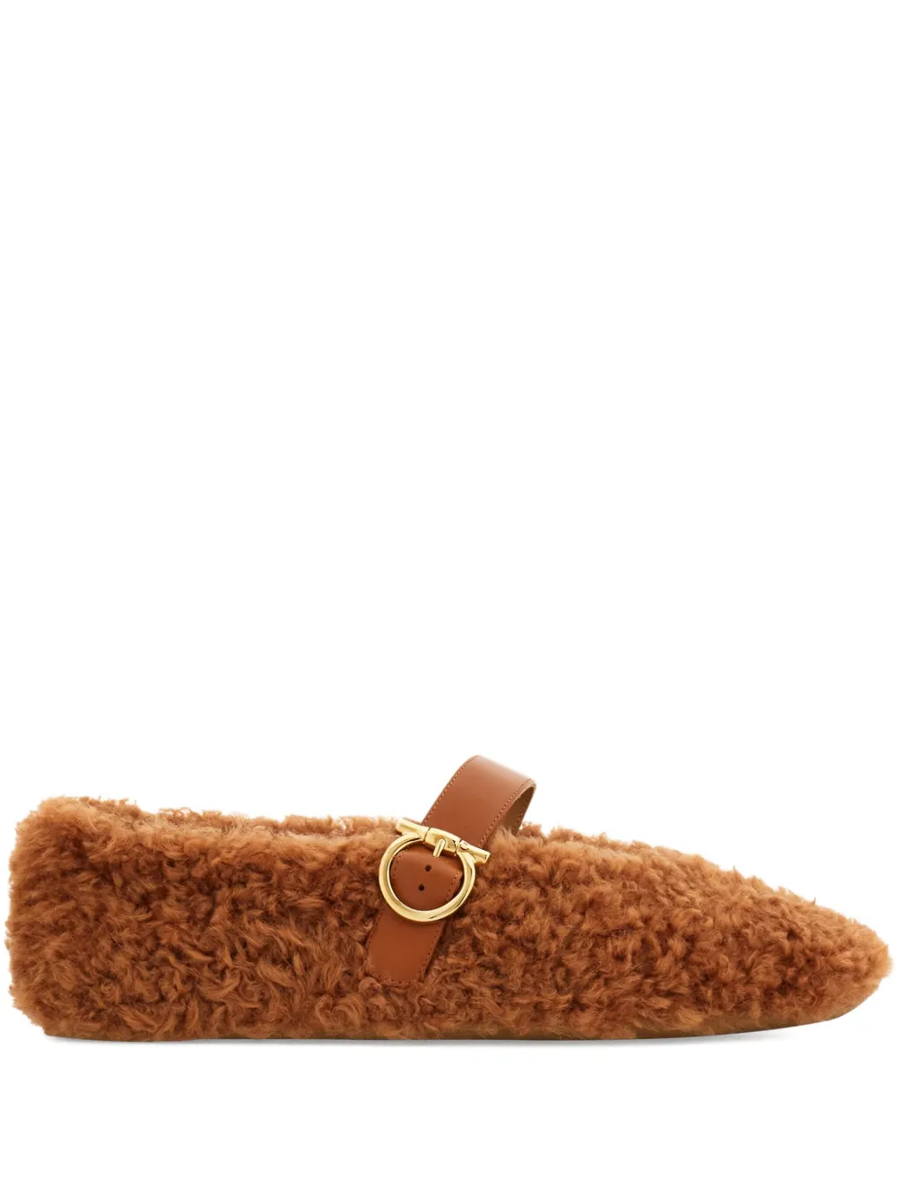 Ferragamo shearling ballet flats Brown