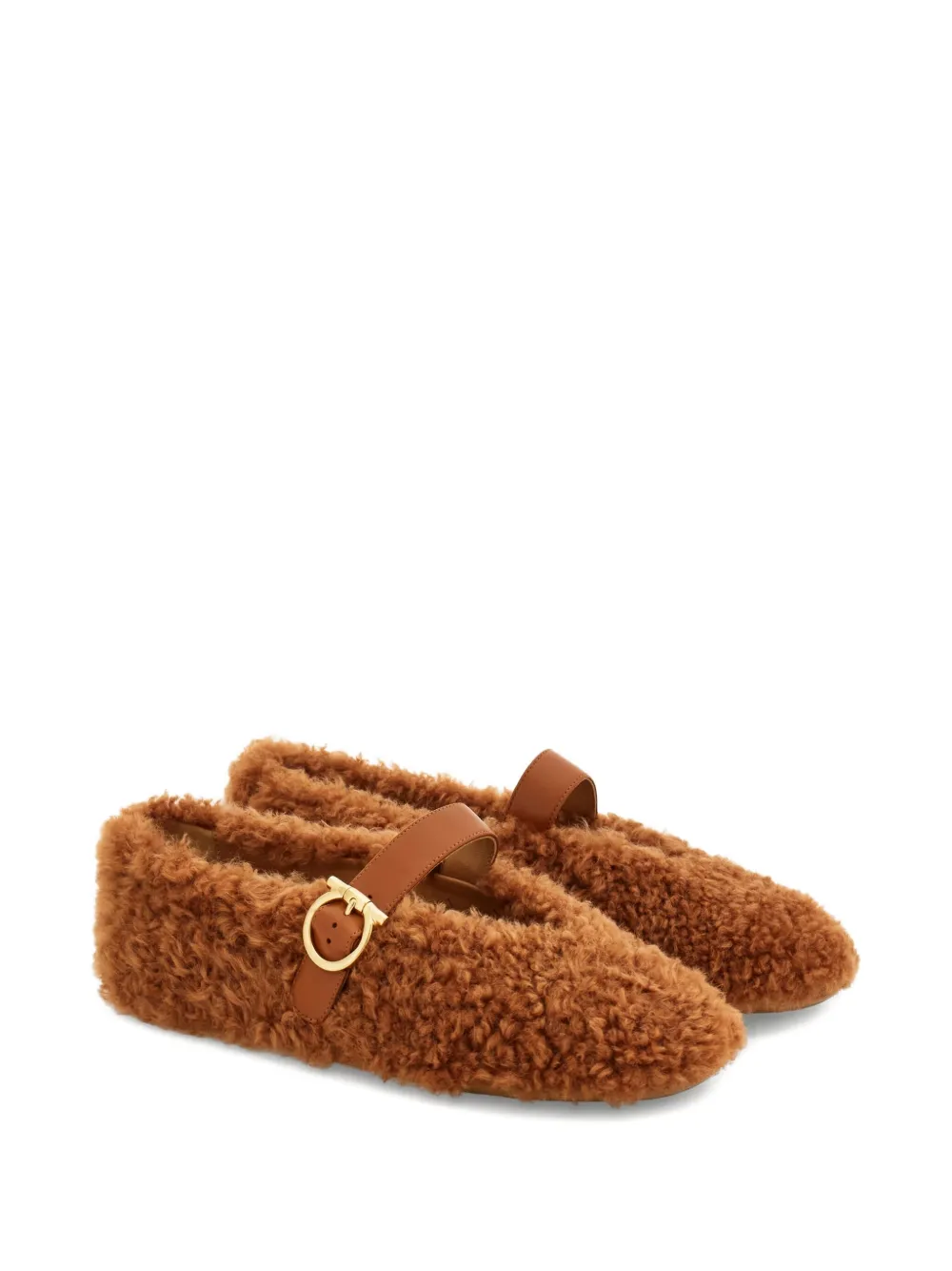 Ferragamo shearling ballet flats Brown