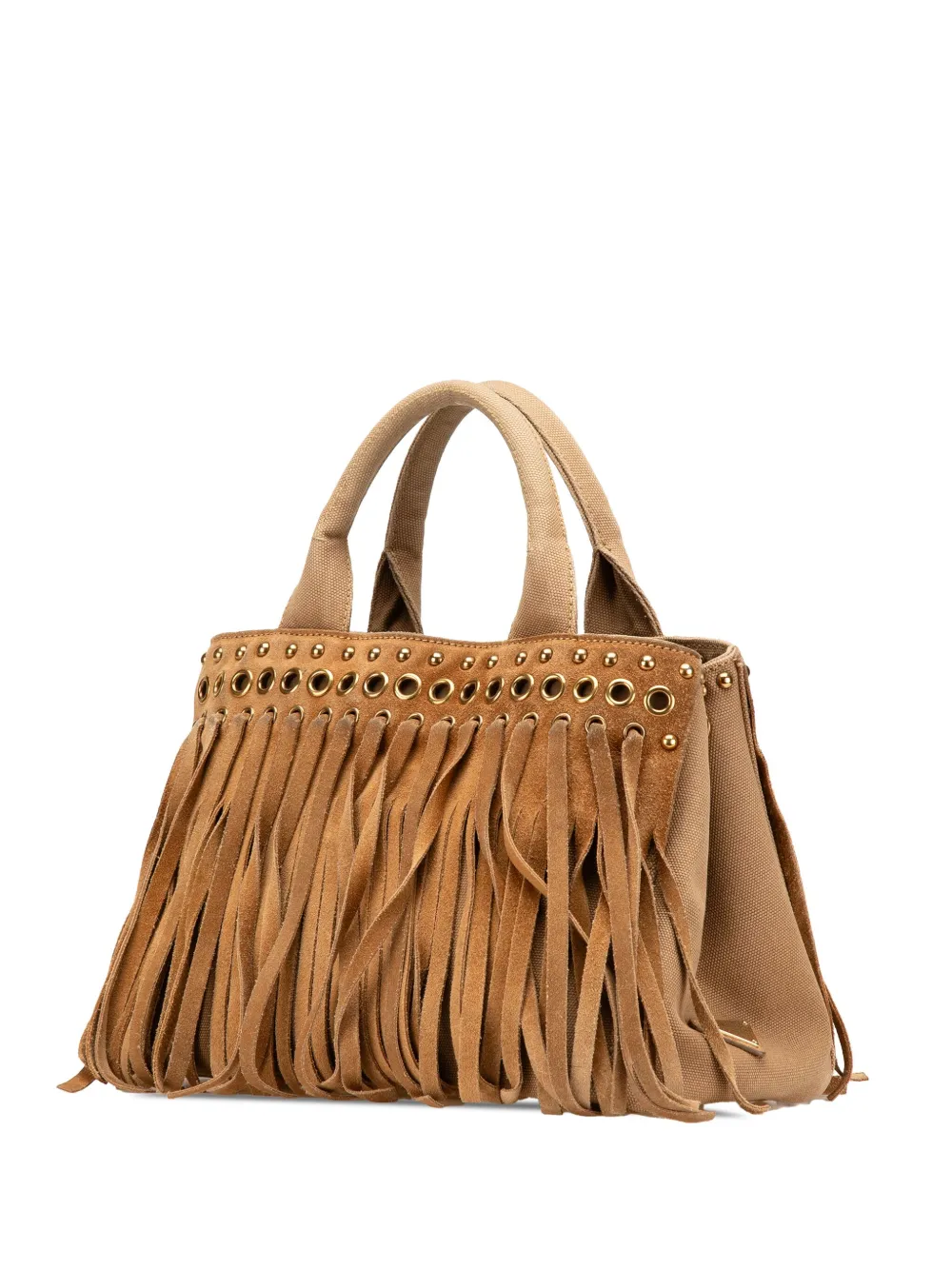 Pre-owned Prada 2010-2025 Canvas And Suede Fringed Canapa Handbag