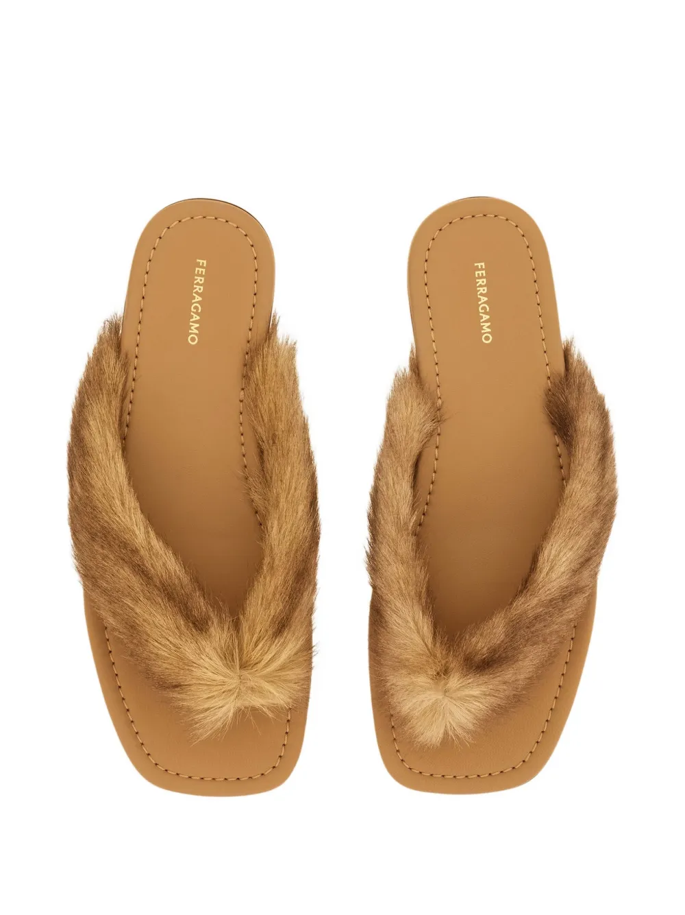 Ferragamo Thong Sandal With Fur Detail In Brown