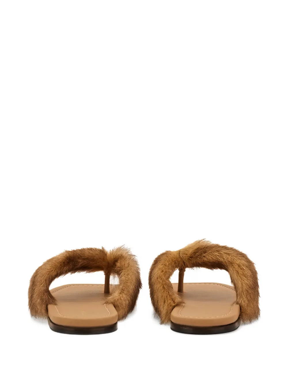 Ferragamo Thong Sandal With Fur Detail In Brown