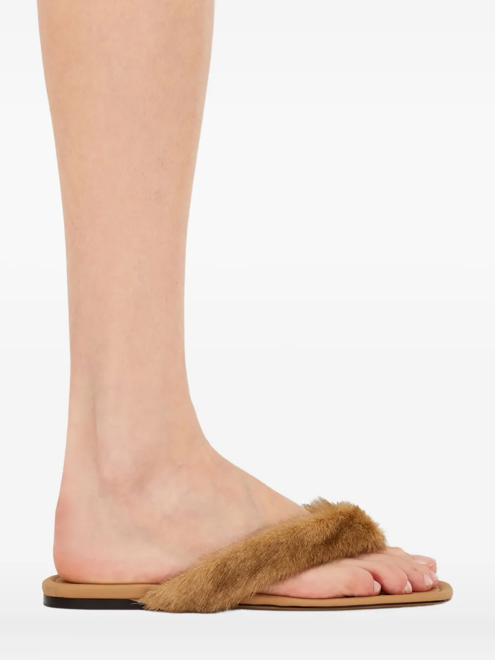 Ferragamo Thong Sandal With Fur Detail In Brown