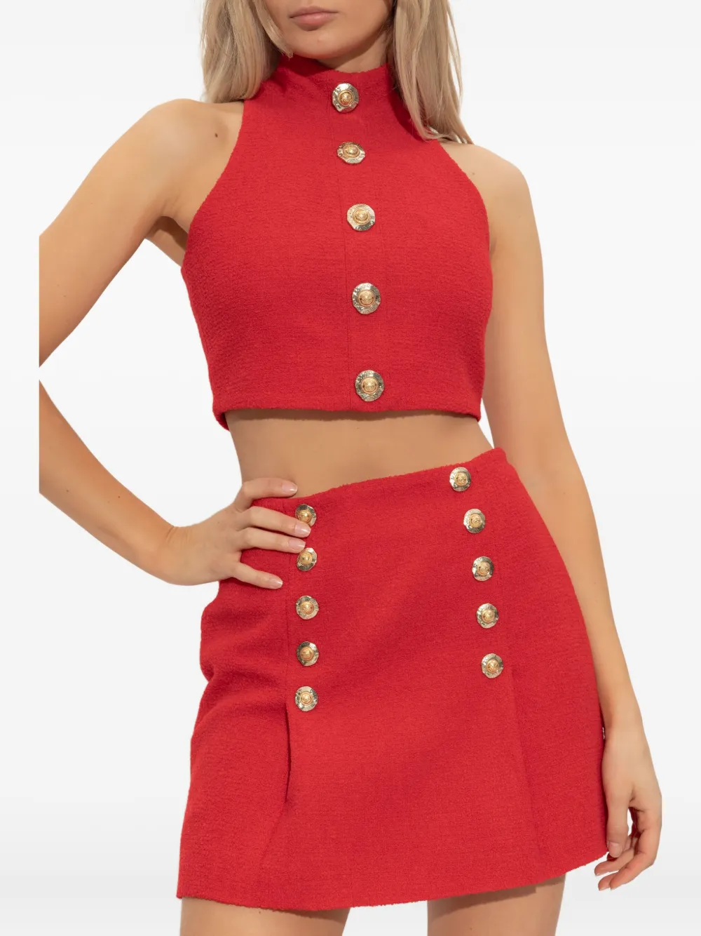 Balmain Top met hoge hals en knoopdetail Rood