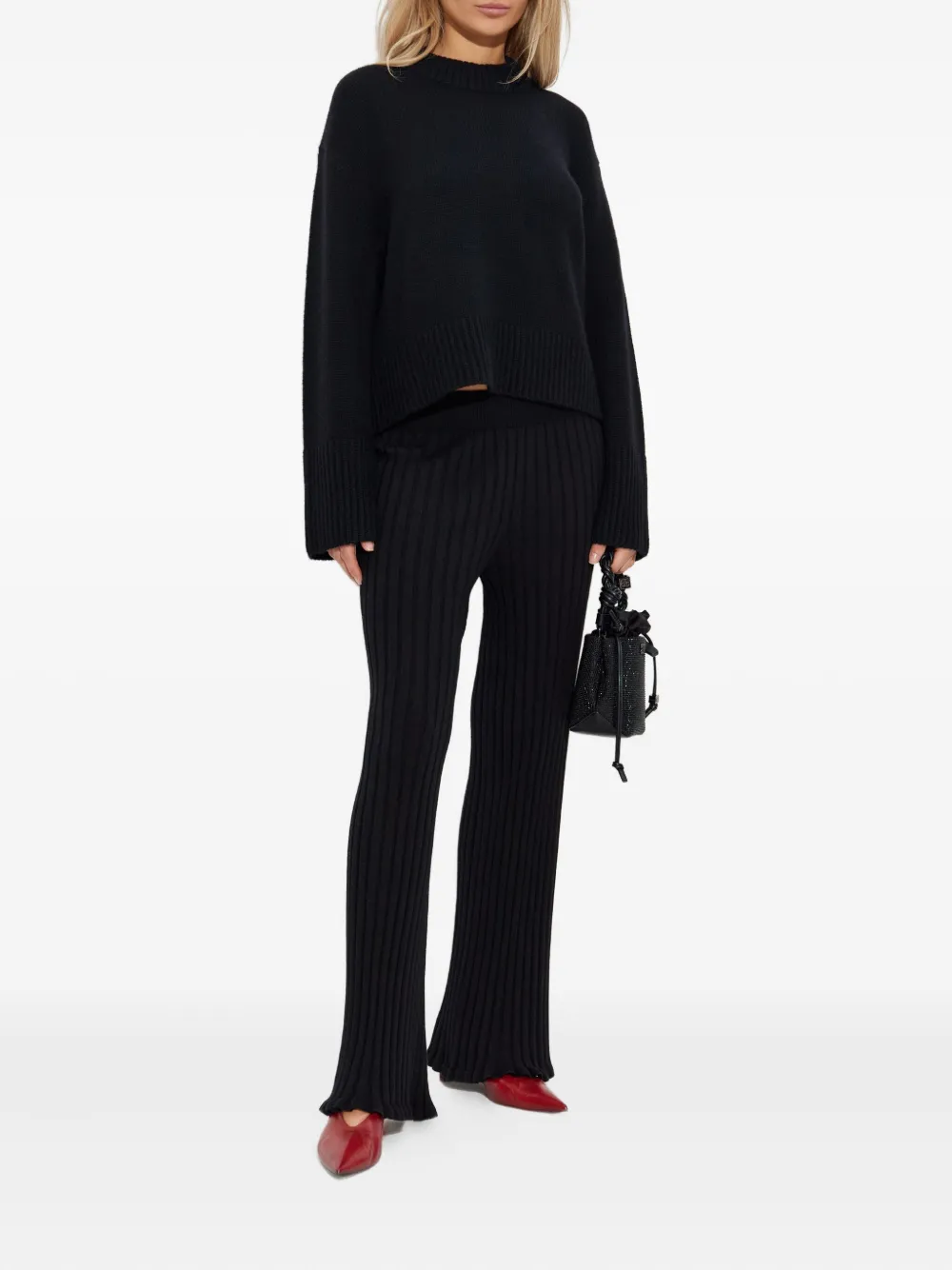 Lisa Yang ribbed-knit flared trousers - Zwart