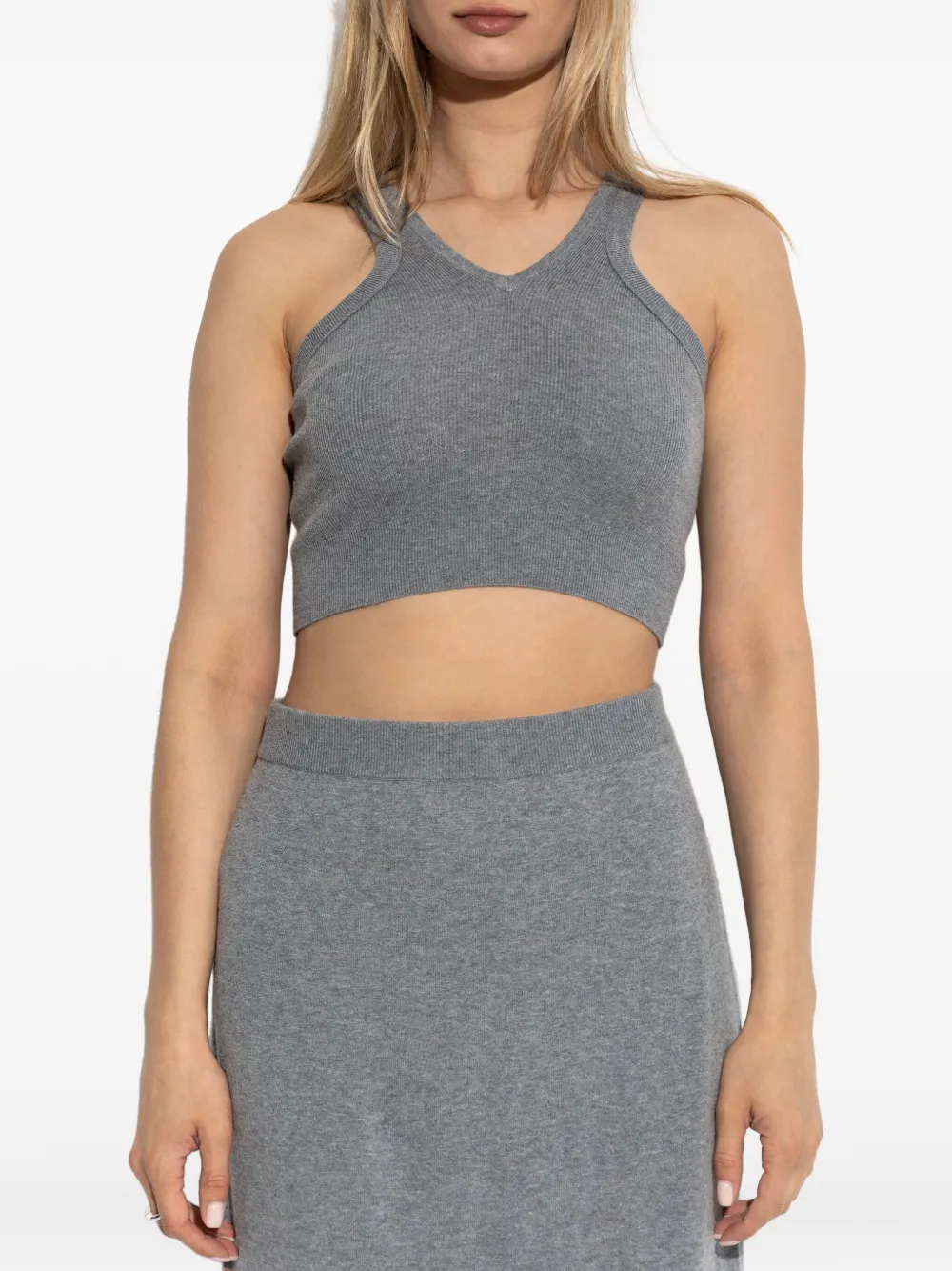 Lisa Yang ribbed V-neck top Grijs