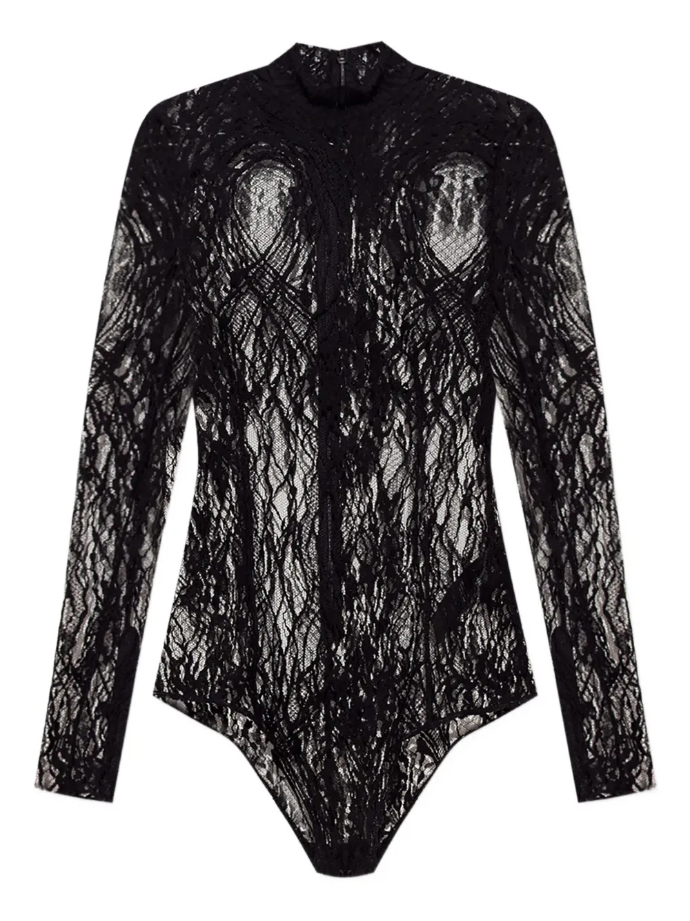 Balmain Body met hoge hals en kant Zwart