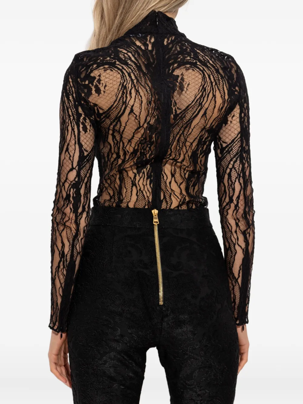 Balmain Body met hoge hals en kant Zwart