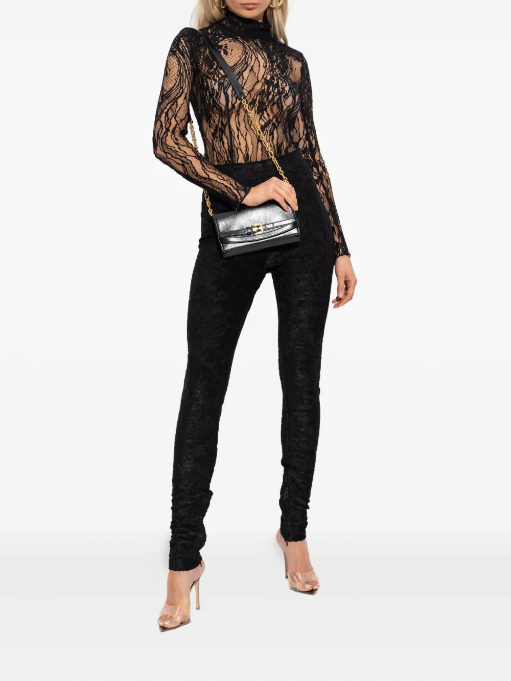 Balmain Body met hoge hals en kant Zwart