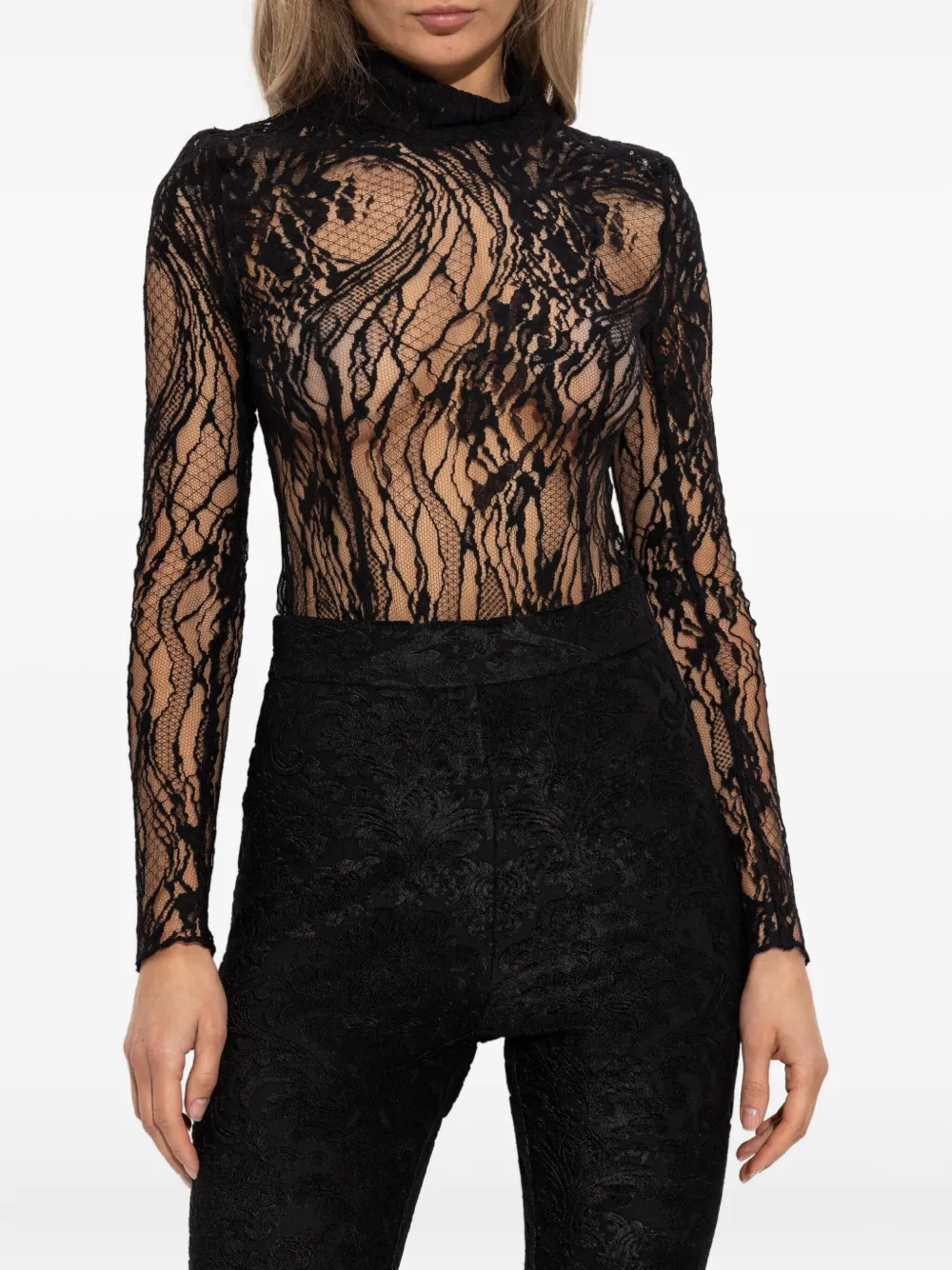 Balmain Body met hoge hals en kant Zwart
