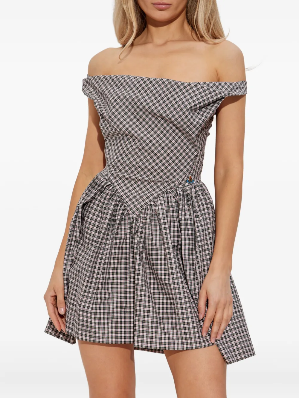 Vivienne Westwood off-shoulder checked dress Zwart