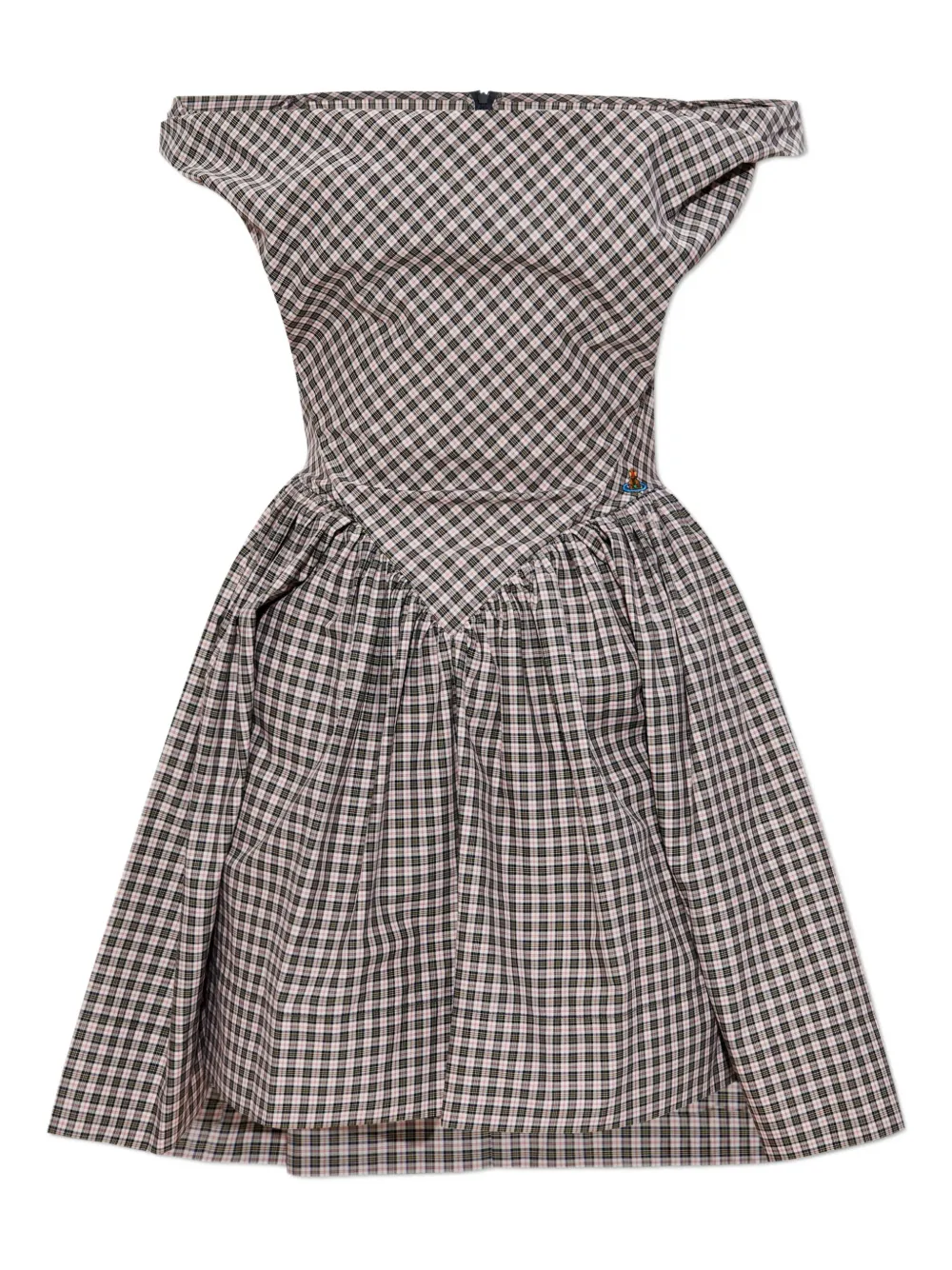 Vivienne Westwood off-shoulder checked dress Zwart