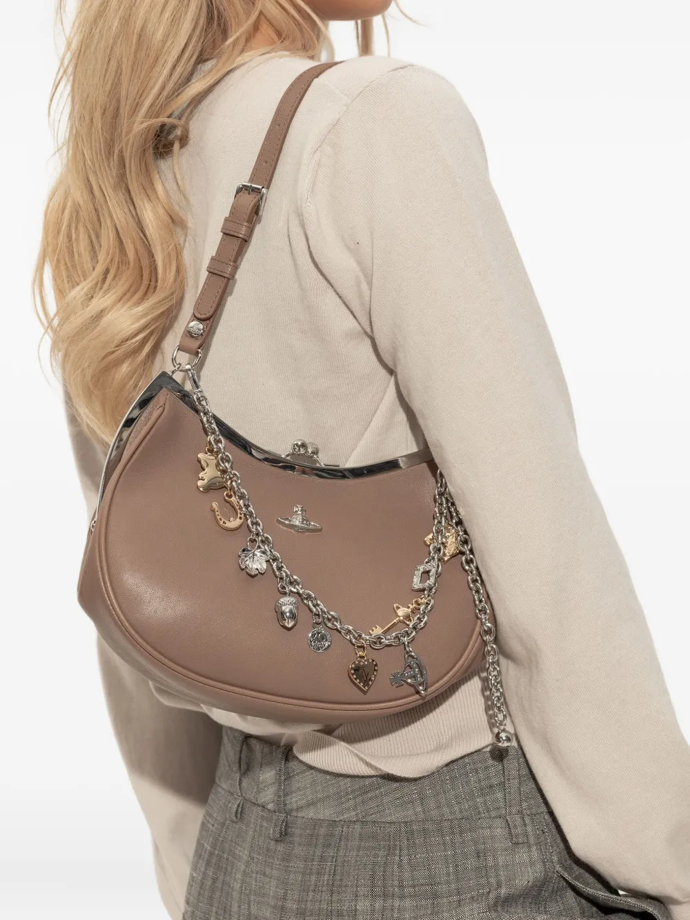Vivienne Westwood Charm clasp-frame shoulder bag Beige