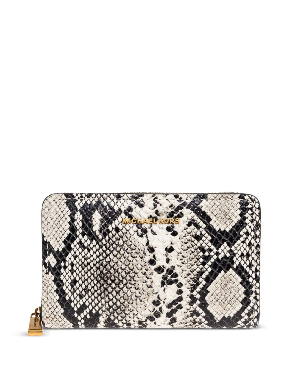 Michael Michael Kors Jet zetting portemonnee met rits en slangenleer-effect - Zwart