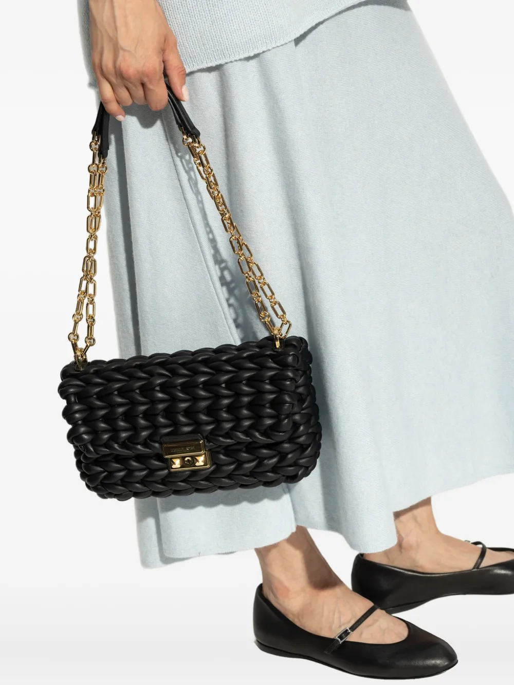 Michael Kors large Tribeca braided chain shoulder bag Zwart