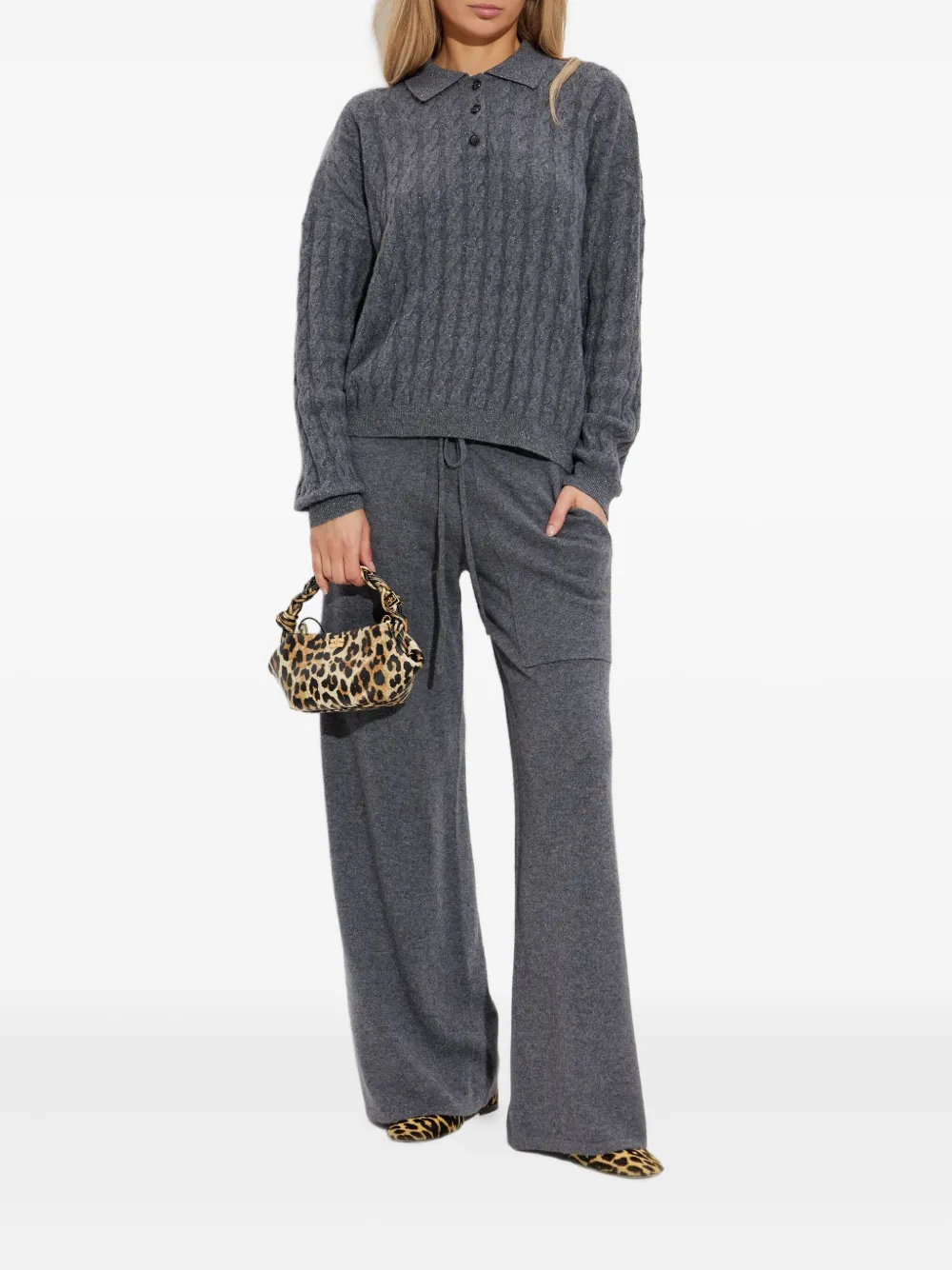 Lisa Yang cable-knit polo-neck jumper Grijs