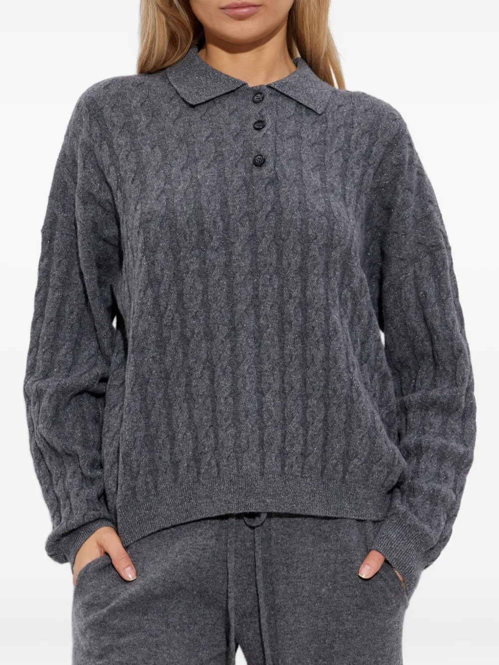 Lisa Yang cable-knit polo-neck jumper Grijs