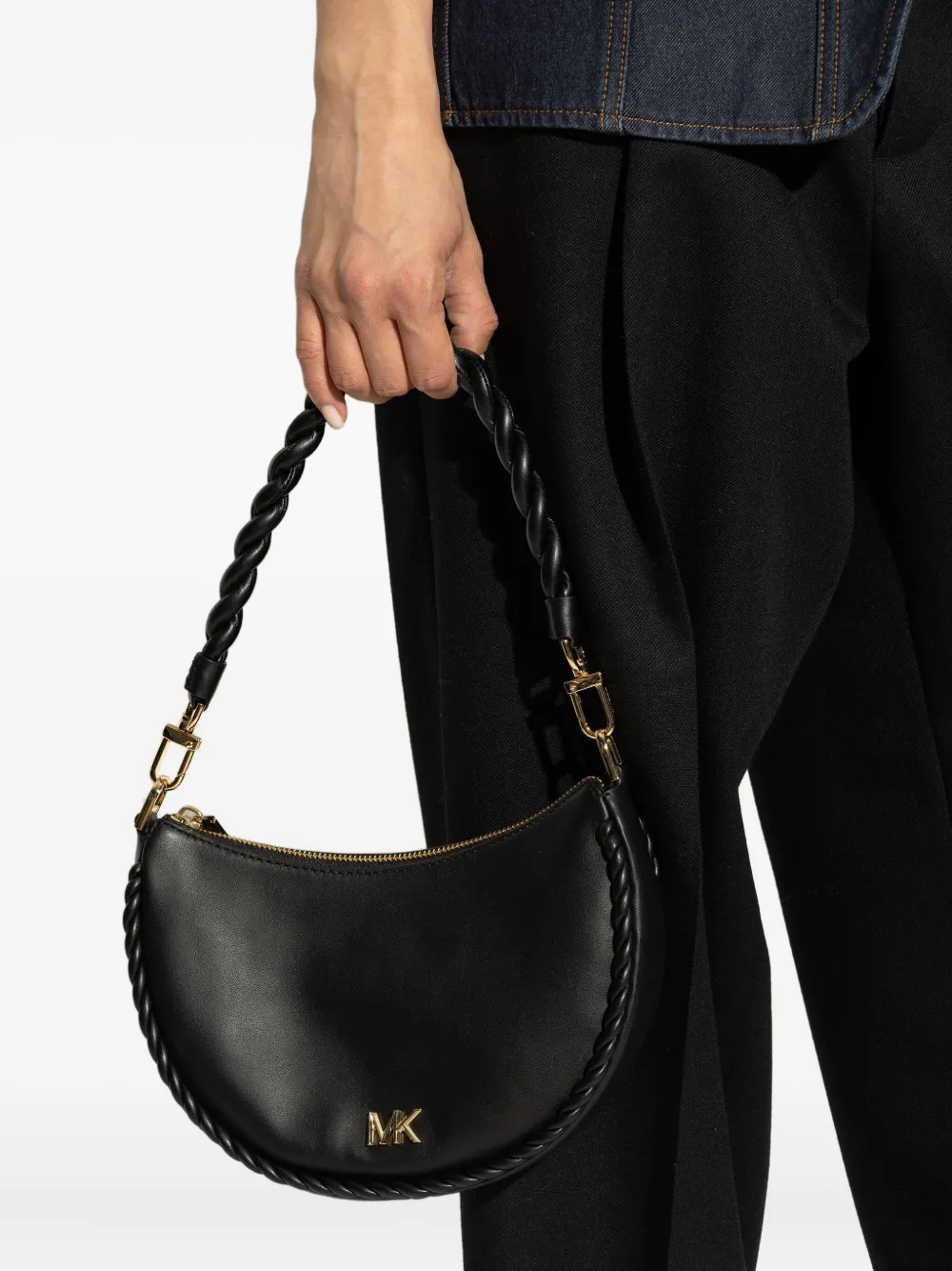 Michael Kors braided-strap crescent shoulder bag Zwart