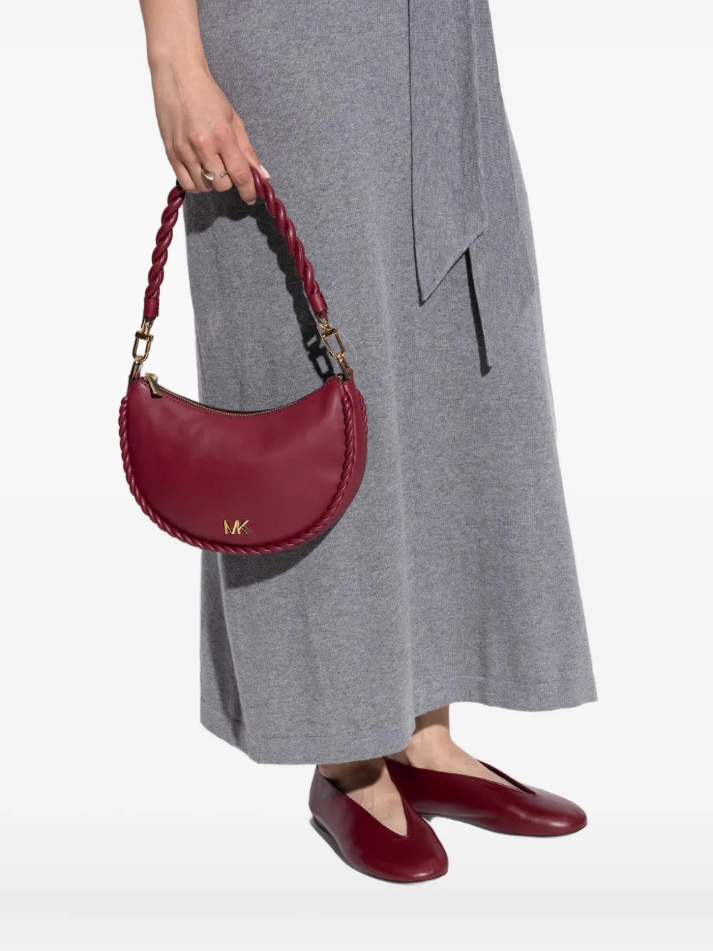 Michael Kors Kyla braided-trim half-moon shoulder bag Rood