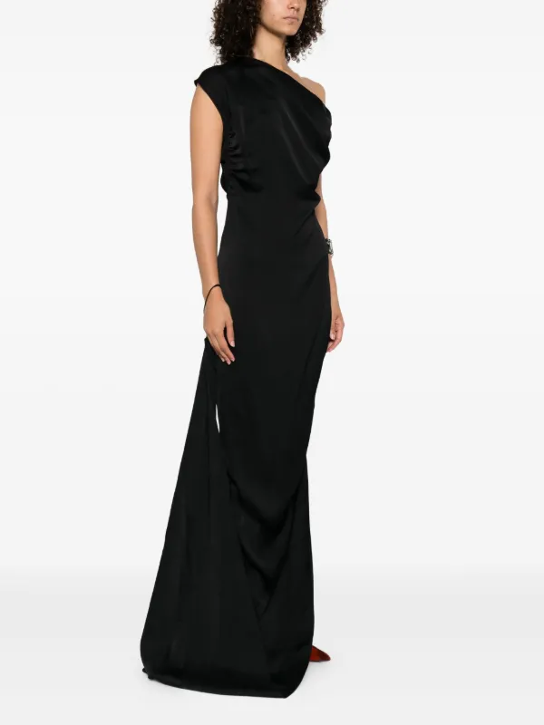 black off the shoulder maxi dress Cassandra Off Shoulder Slinky Maxi Dress / Black | MESHKI