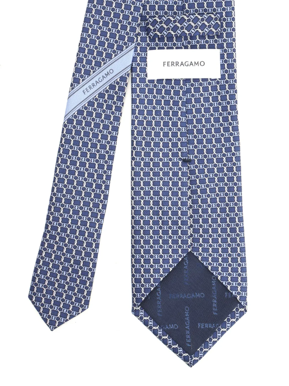 Ferragamo chain-link pattern silk tie Blauw