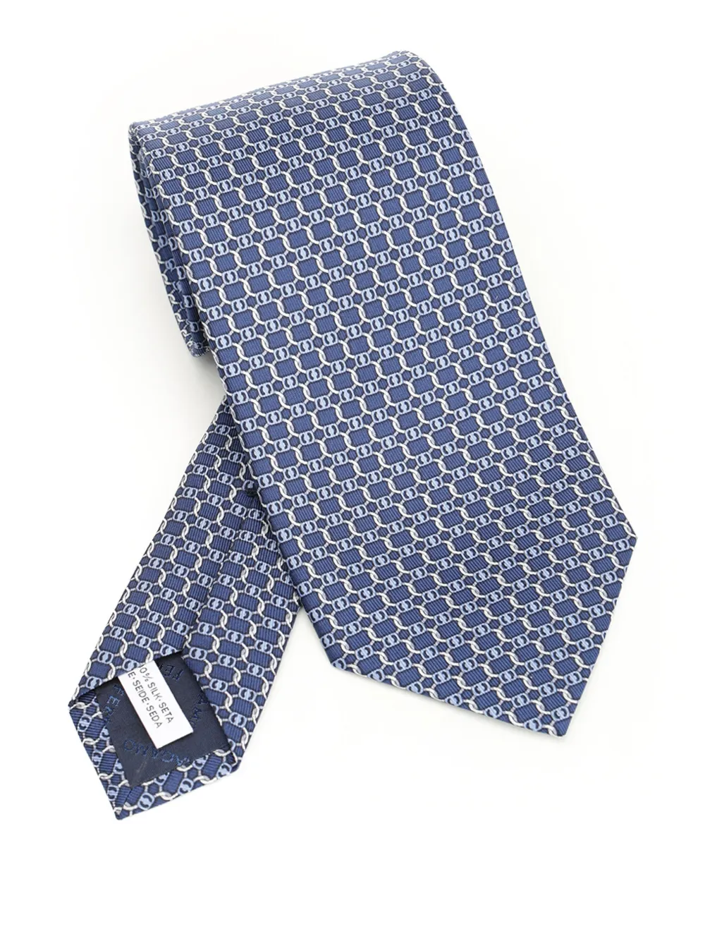 Ferragamo chain-link pattern silk tie Blauw