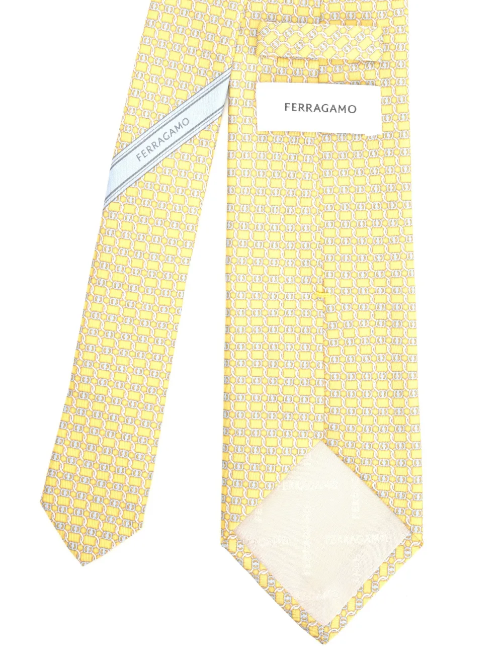 Ferragamo chain-link pattern silk tie Geel