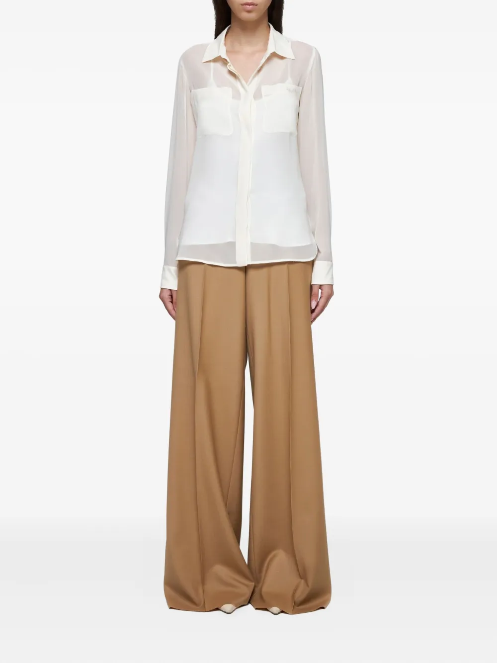 Max Mara embroidered-pocket silk shirt Beige