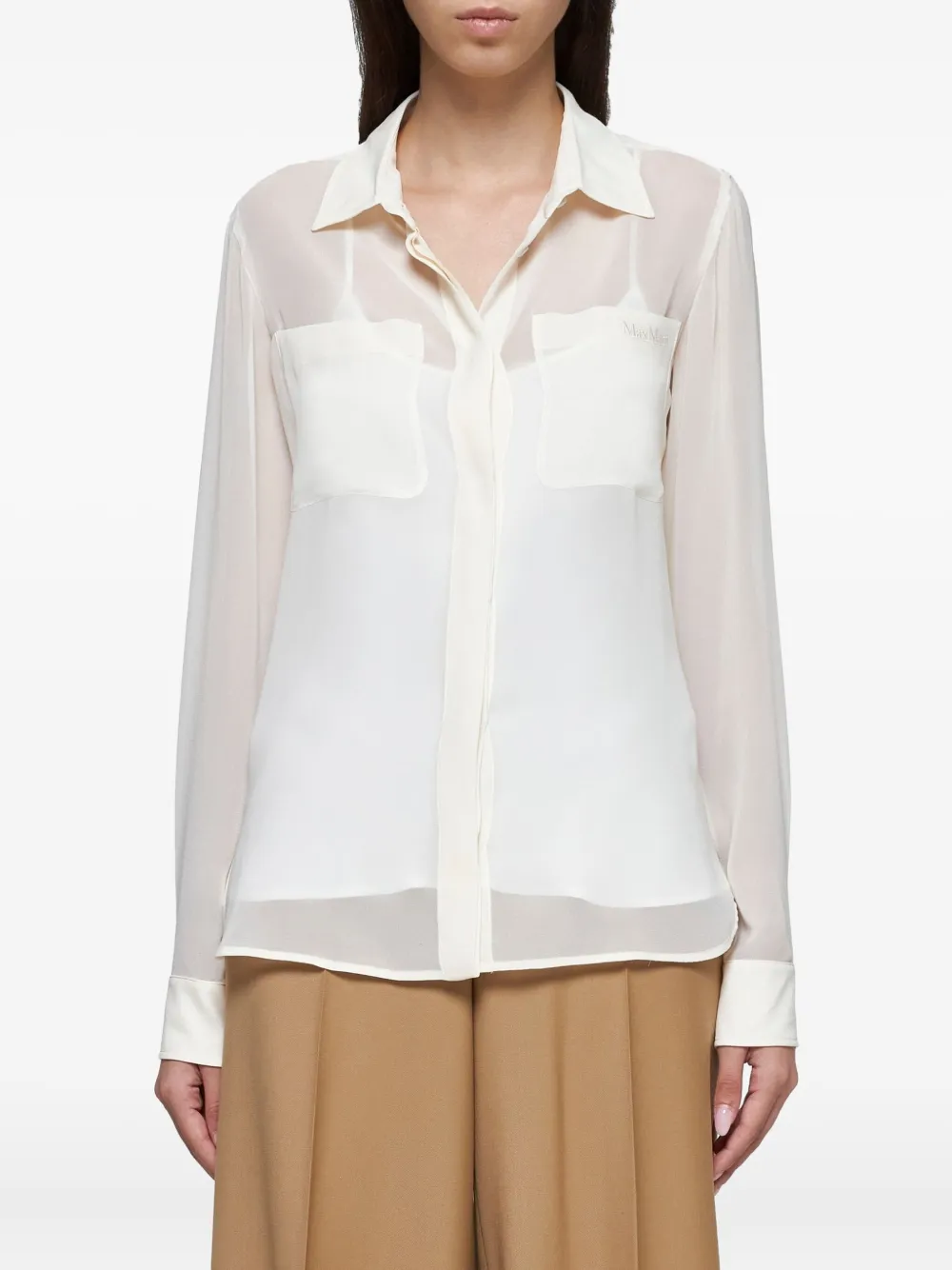 Max Mara embroidered-pocket silk shirt Beige