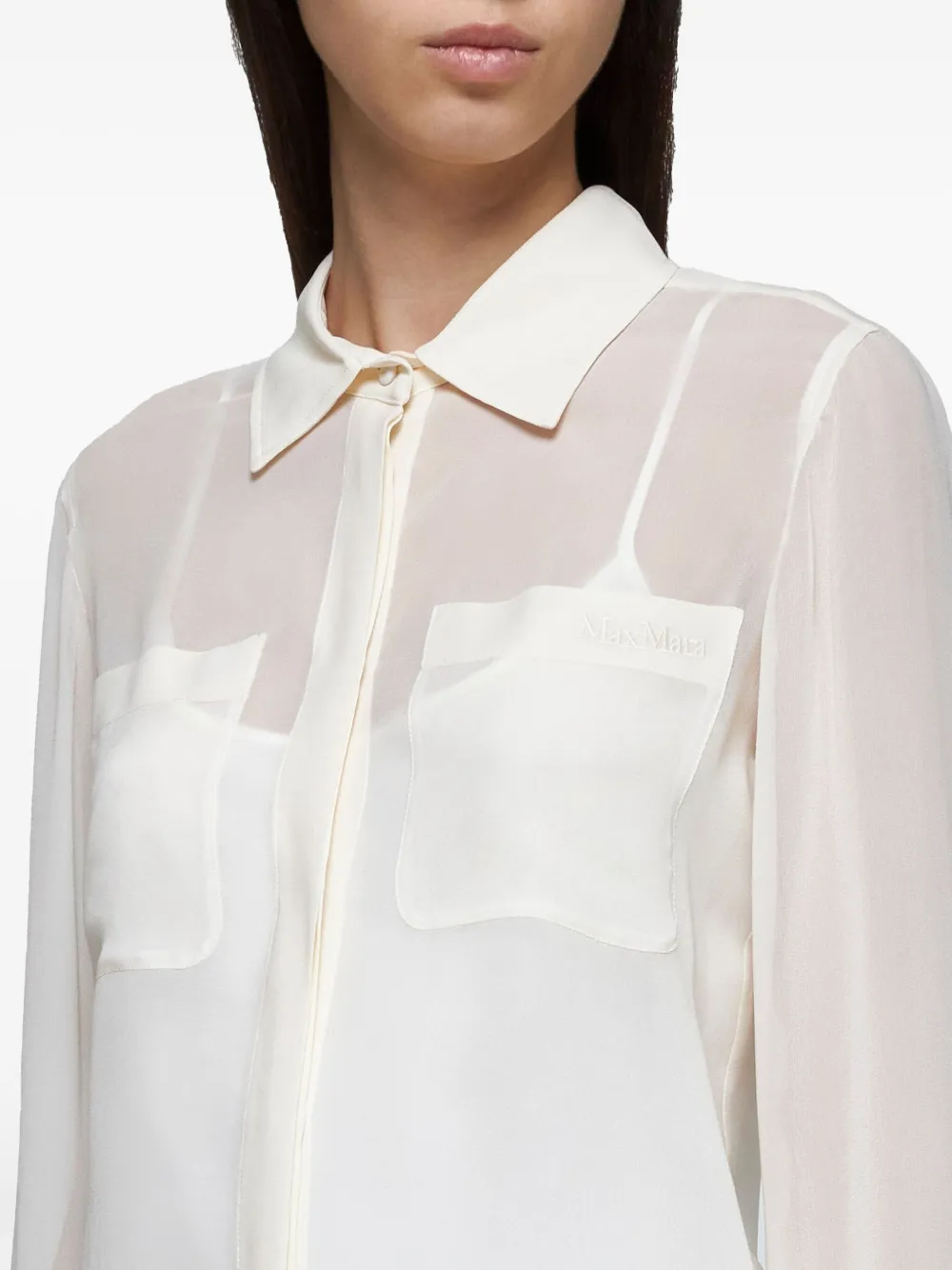 Max Mara embroidered-pocket silk shirt Beige
