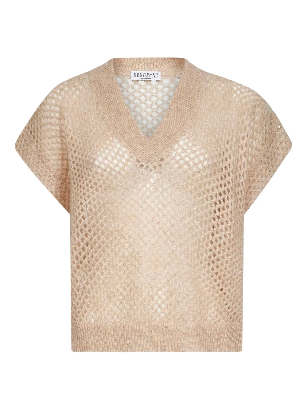 Brunello Cucinelli Sequin-embellished Open-knit T-shirt