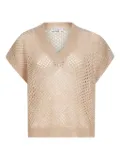 Brunello Cucinelli sequin-embellished open-knit T-shirt - Neutrals