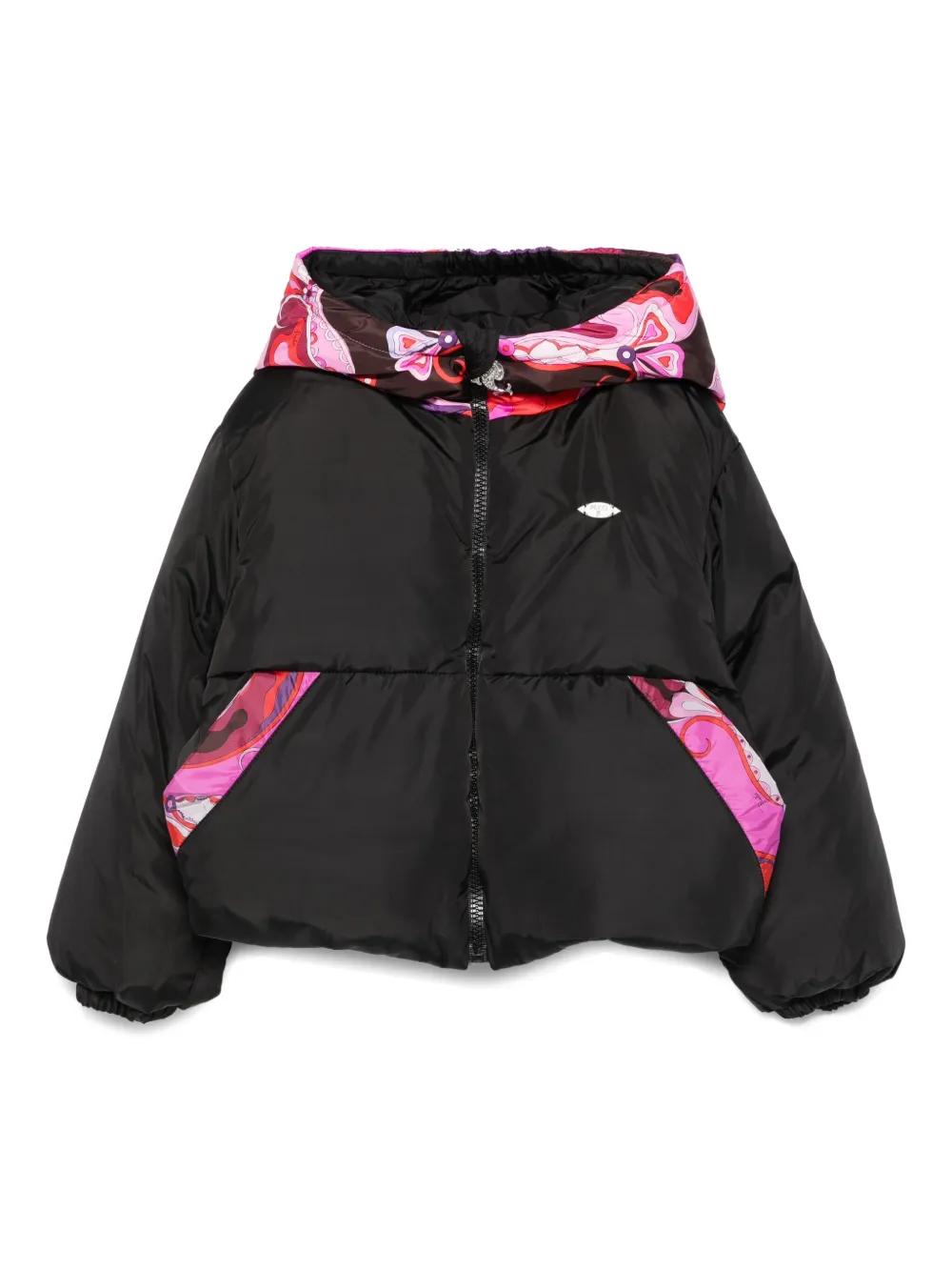 PUCCI Junior paisley-print hooded puffer jacket Zwart