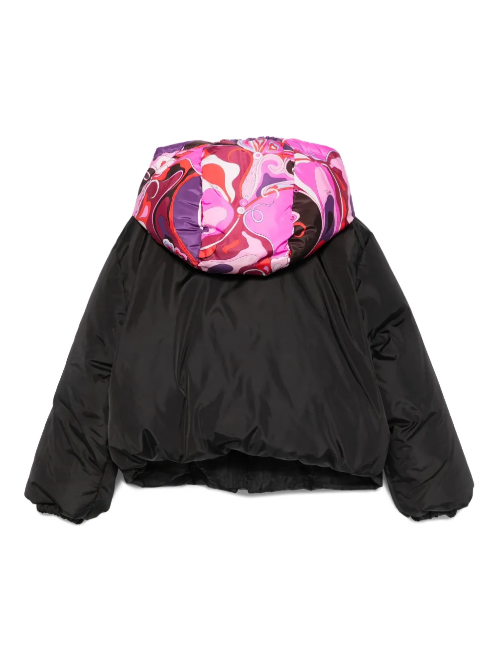 PUCCI Junior paisley-print hooded puffer jacket Zwart