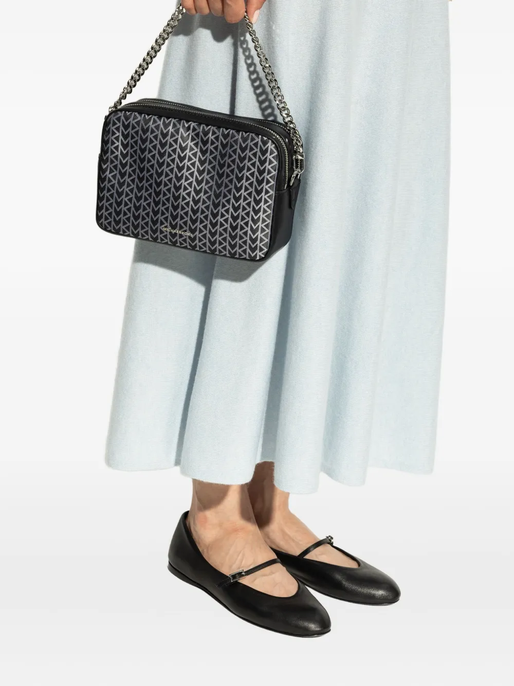 Michael Kors Crossbodytas met chevron patroon en ketting Zwart